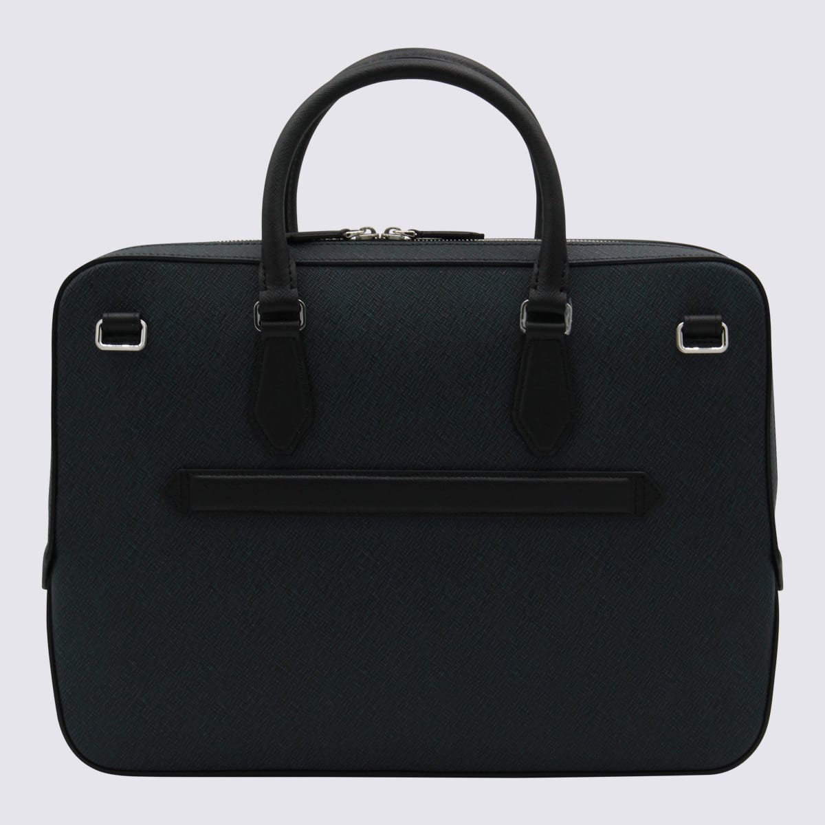 Montblanc Dark Blue Leather Top Handle Bag In Black