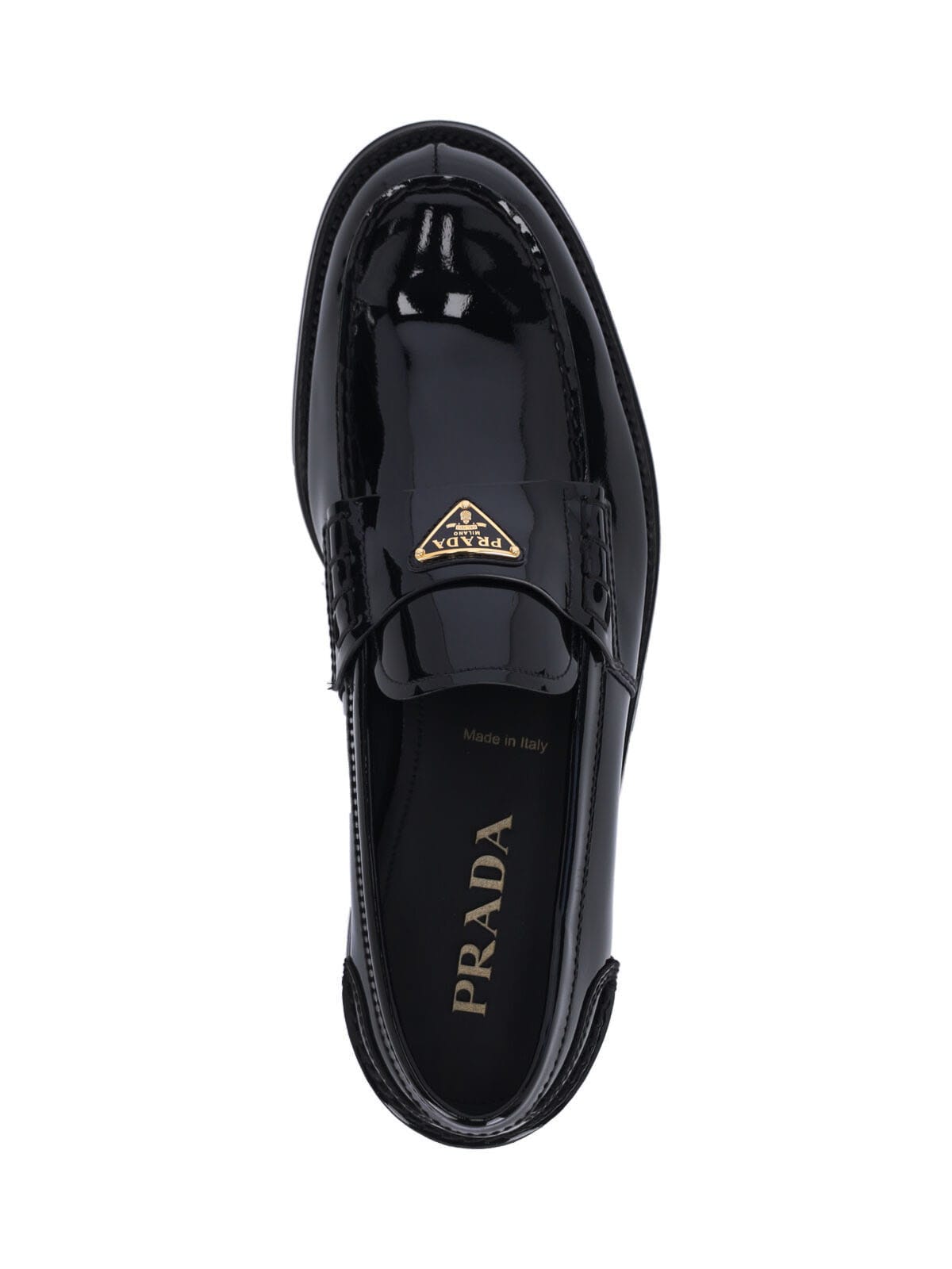 Prada Shiny Round Toe Loafers In Black