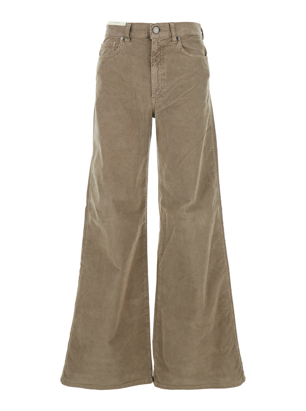 cindy Beige Pants With Logo Patch On The Rear And Wide Leg In Corduroy Woman