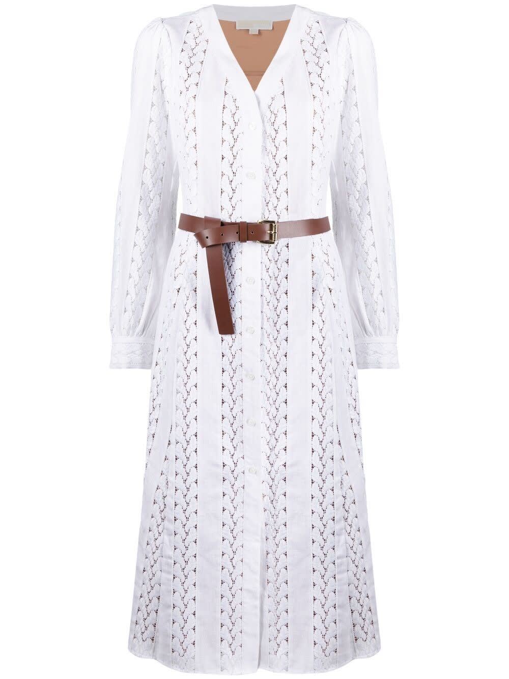 MICHAEL Michael Kors White Perforated Dress With Belt