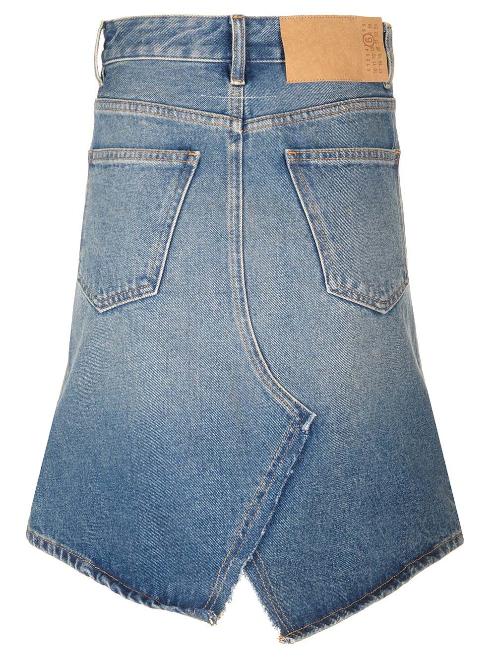 Shop Mm6 Maison Margiela Denim Midi Skirt In Blue