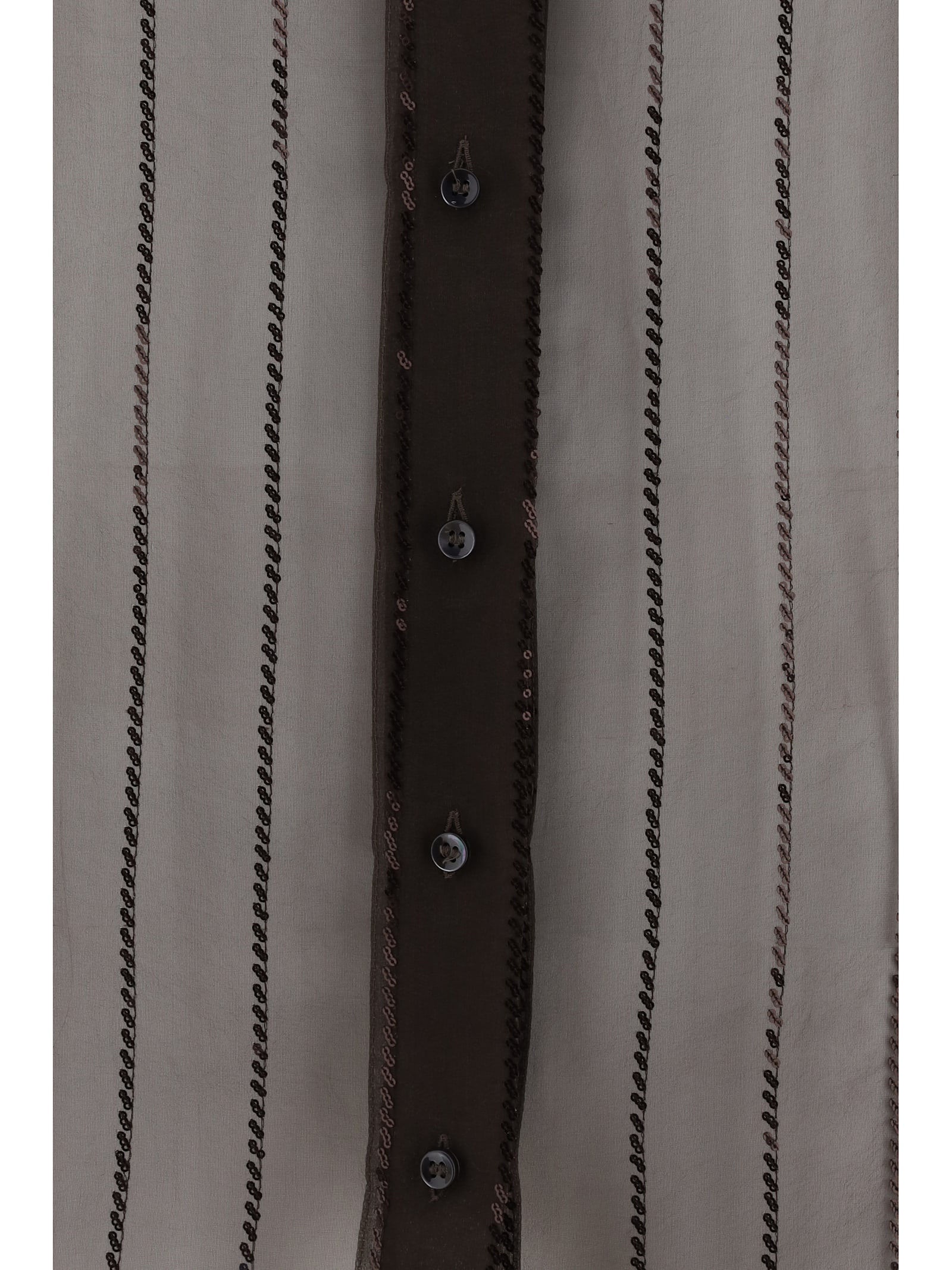 Brunello Cucinelli Sheer Silk Shirt Sequin Embellishments In Brown