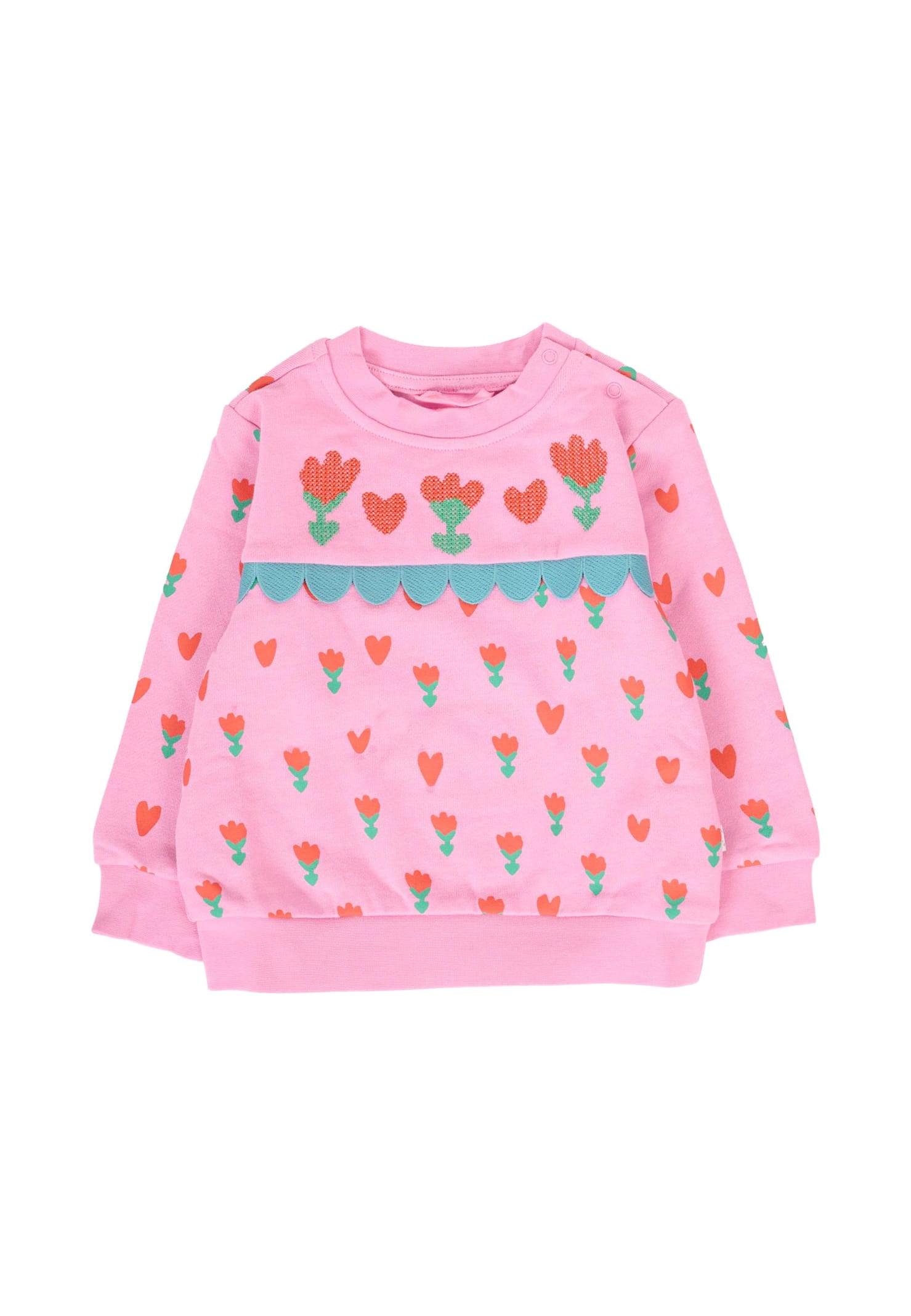 Stella Mccartney Pink Sweatshirt For Girl With Red Flowers In Pink