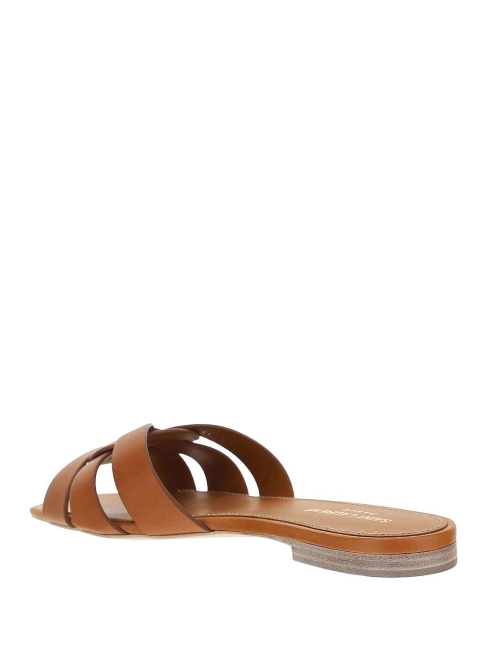 Saint Laurent Woven Leather Sandal Slide In Ambra