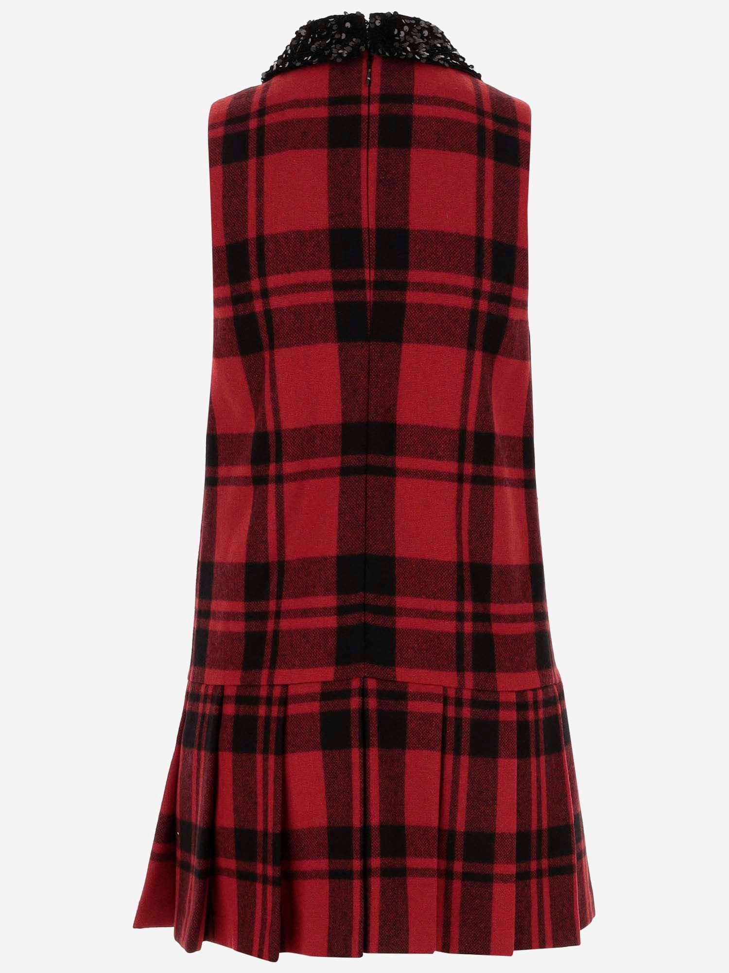 Shop Elisabetta Franchi Wool Blend Mini Dress With Check Pattern In Red