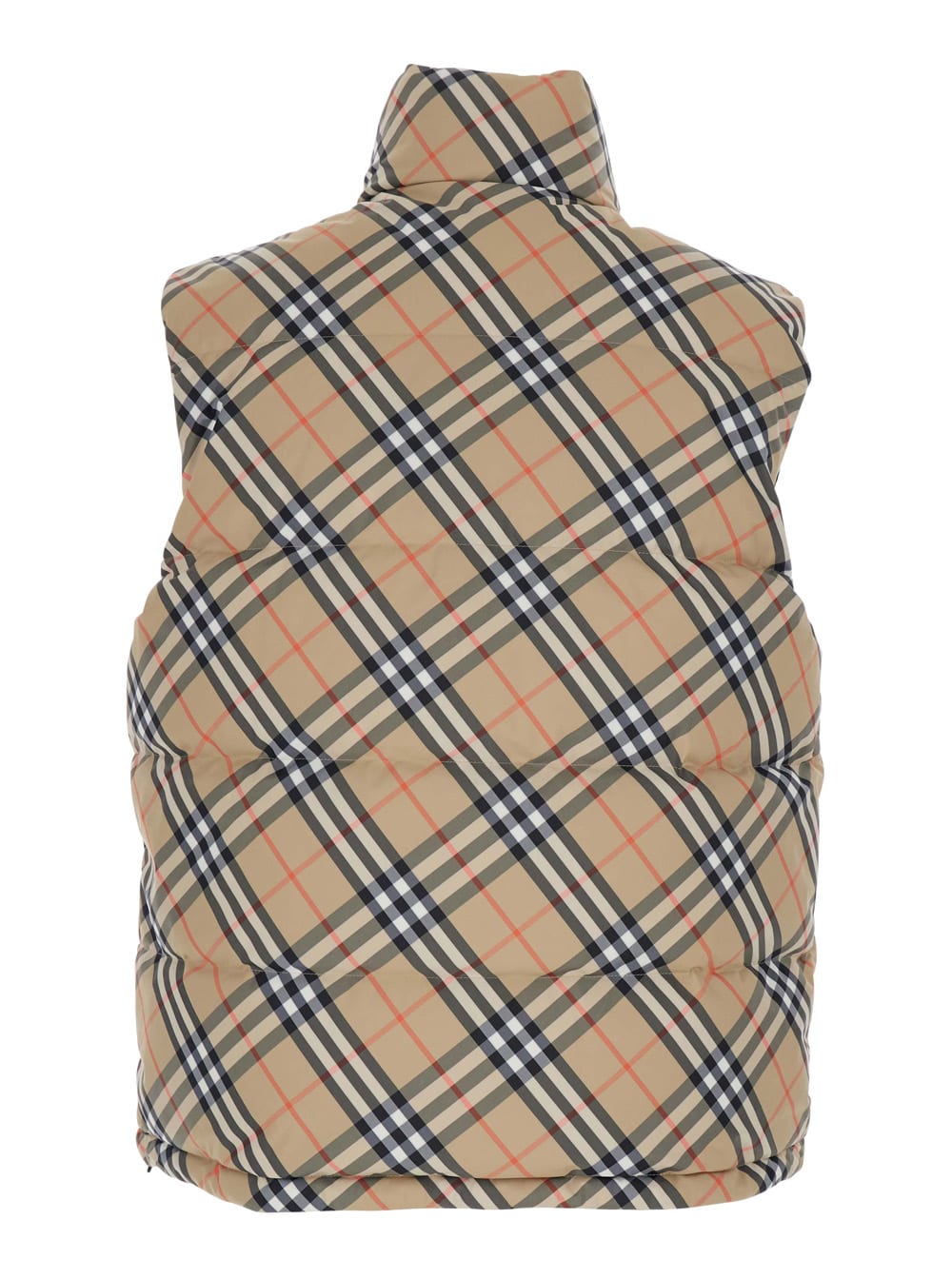Burberry Beige Sleeveless Reversible Down Jacket With High Neck And All-over Check Motif In Tech Fabric Man In Multi