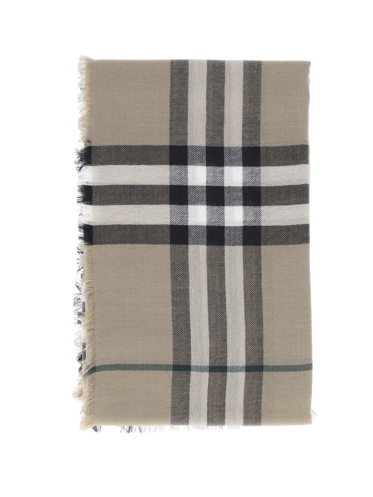 Shop Burberry Check Printed Frayed-edge Scarf In Brown