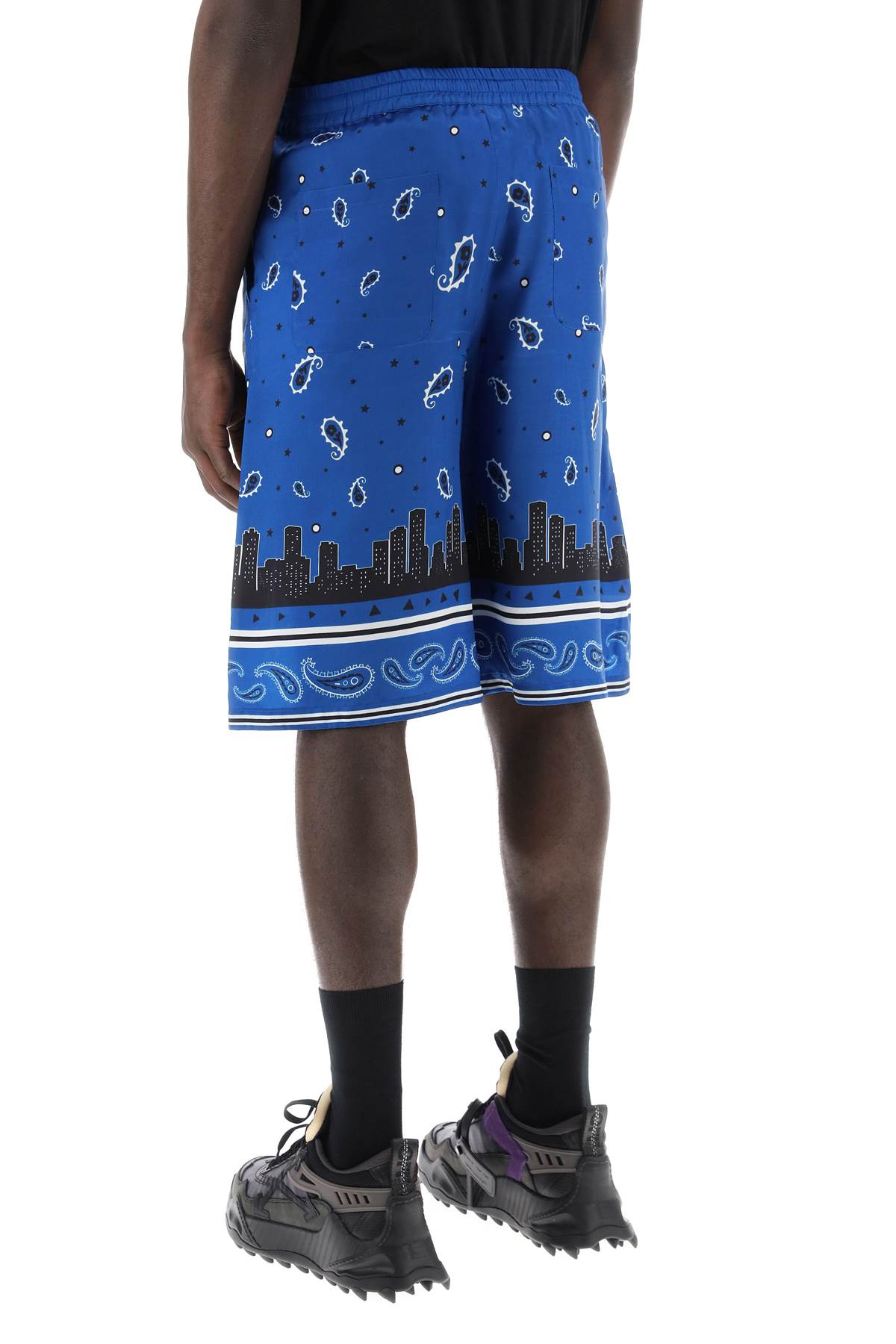 Shop Off-white Bermuda Shorts With Paisley Pattern In Nautical Blue (blue)