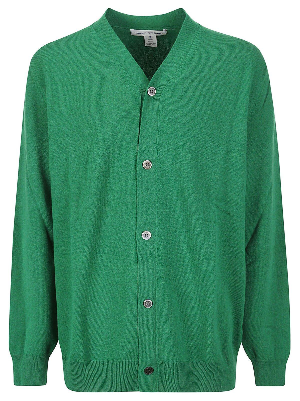 Shop Comme Des Garçons Shirt V-neck Knitted Cardigan In Green