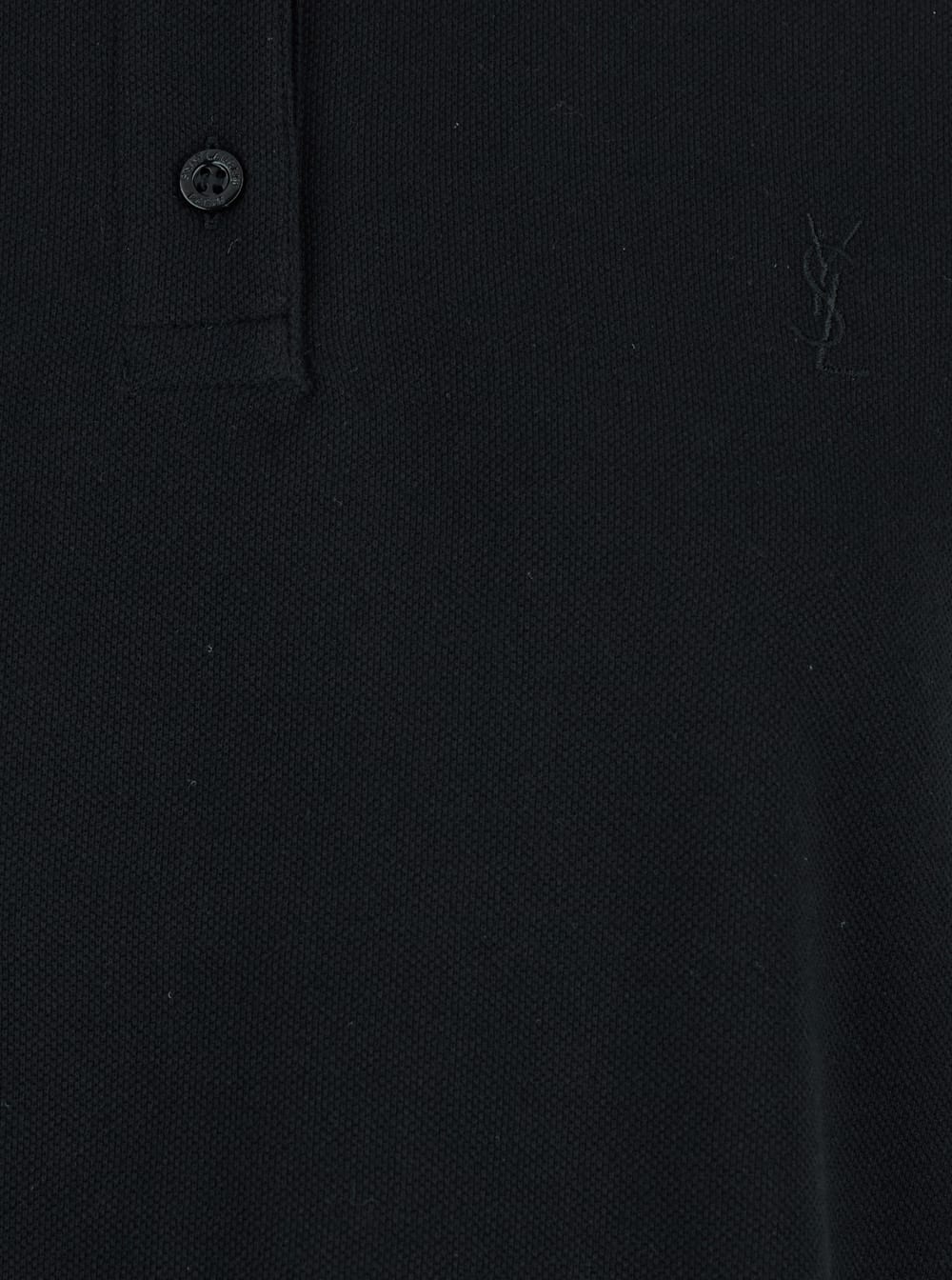 Shop Saint Laurent Black Sleeveless Polo Shirt With Classic Collar And Cassandre Embroidery On The Front In Cotton Woma