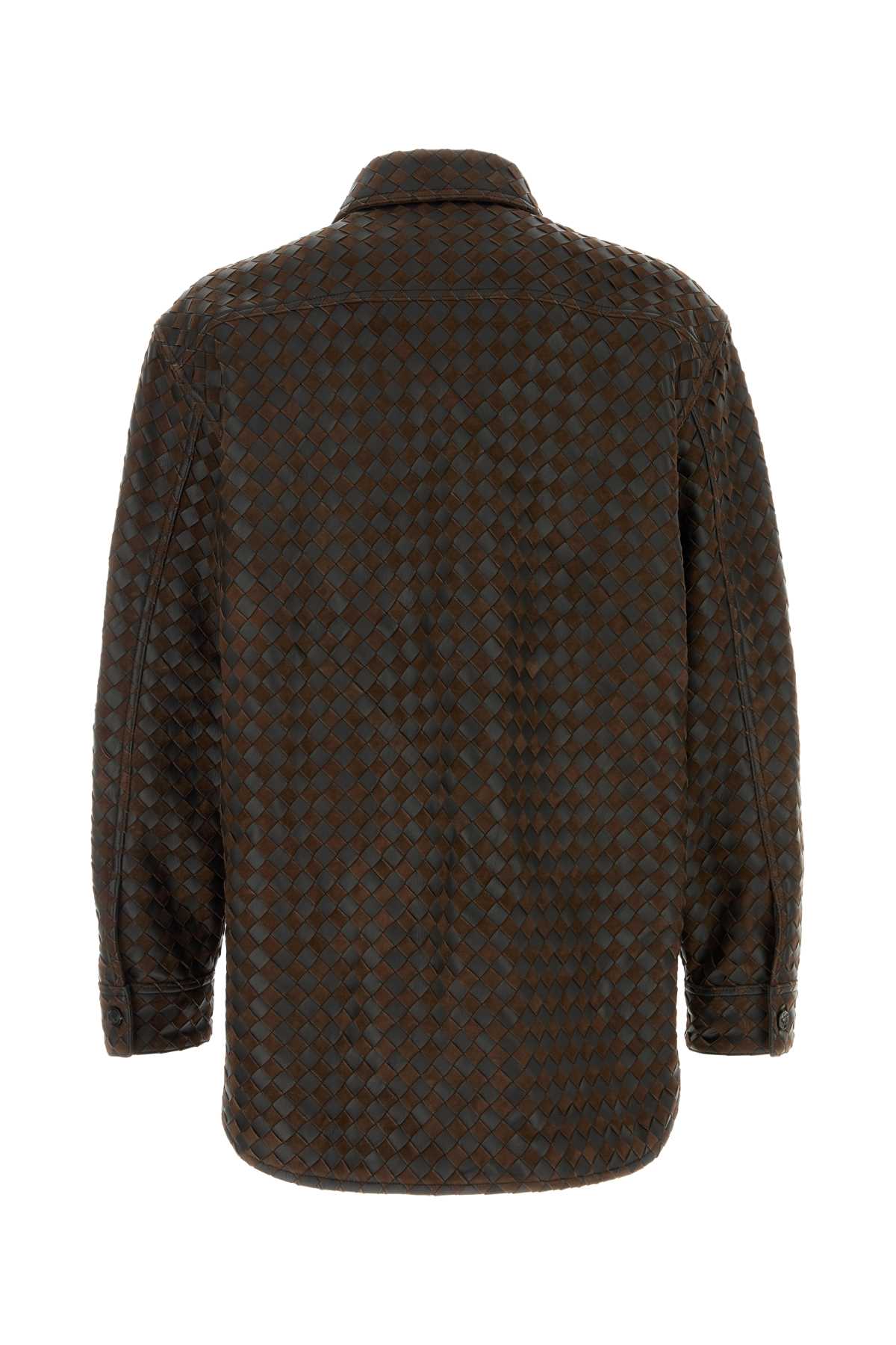 Bottega Veneta Mens Fondant Tobacco Relaxed-fit Intrecciato Leather Shirt In Brown