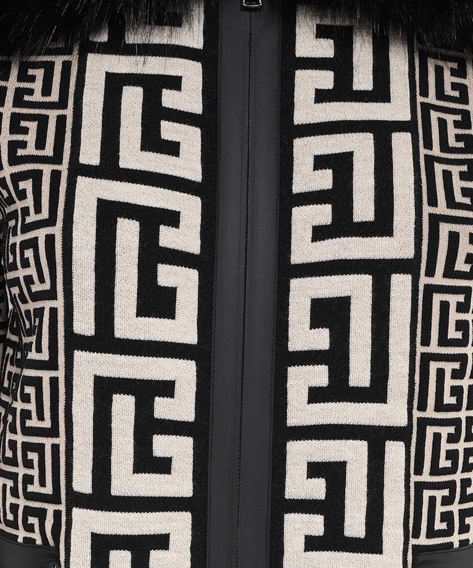 Balmain Fur Collar Monogram Knit Bomber Jacket In Black
