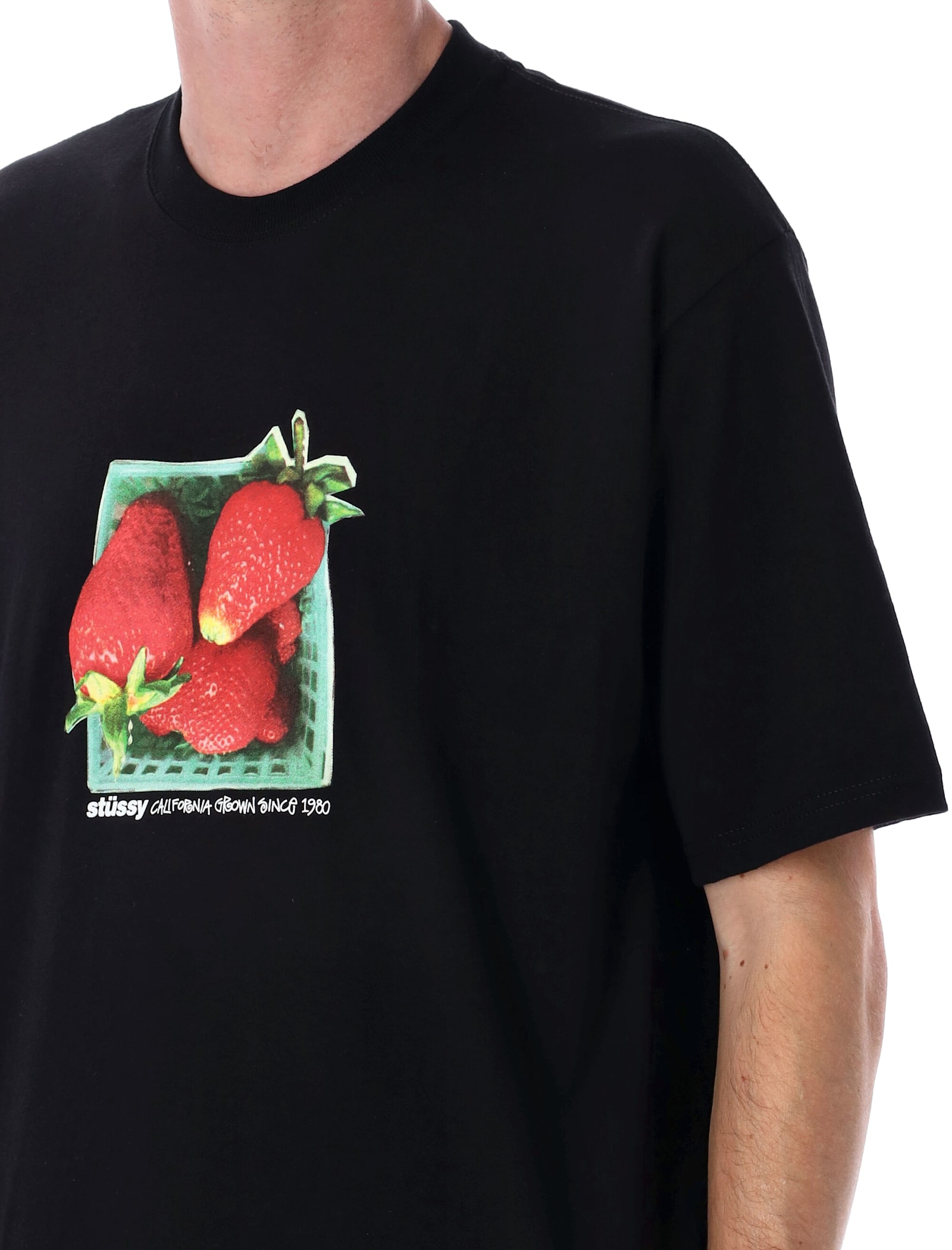 Stussy Black Crewneck Printed T-shirt In Black