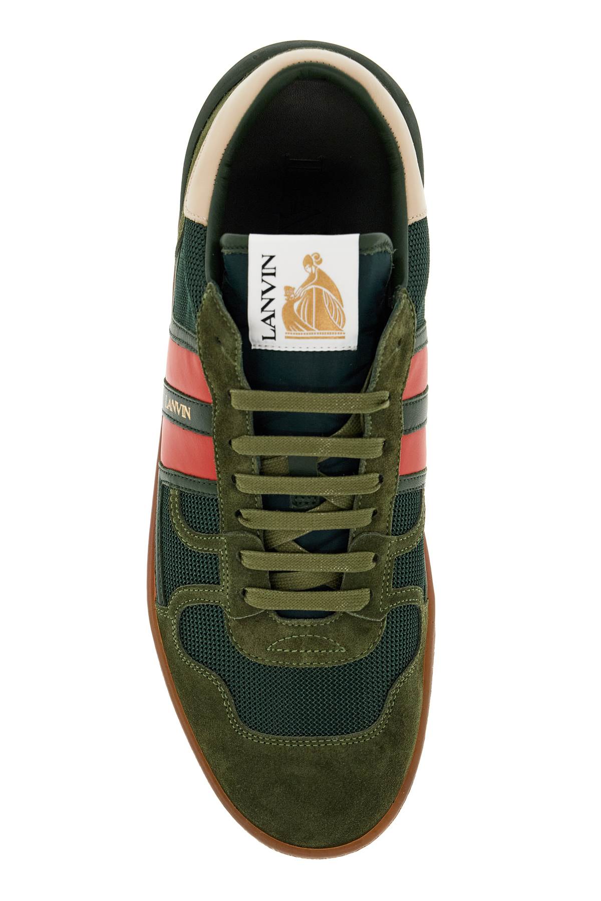 Shop Lanvin Mesh And Leather Clay Sneakers With In Vert/rouge (green)