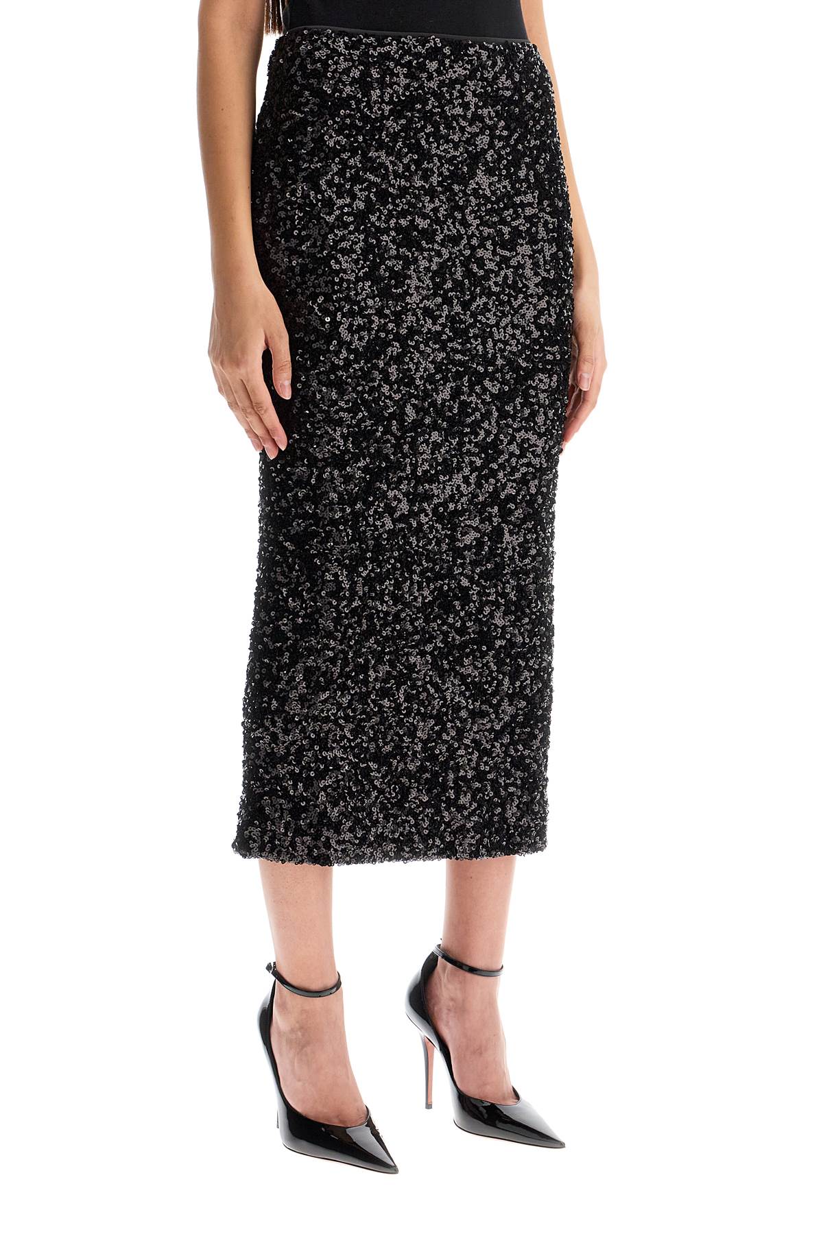 Rotate Birger Christensen Rotate Sequin Midi Pencil Skirt In Black (black)