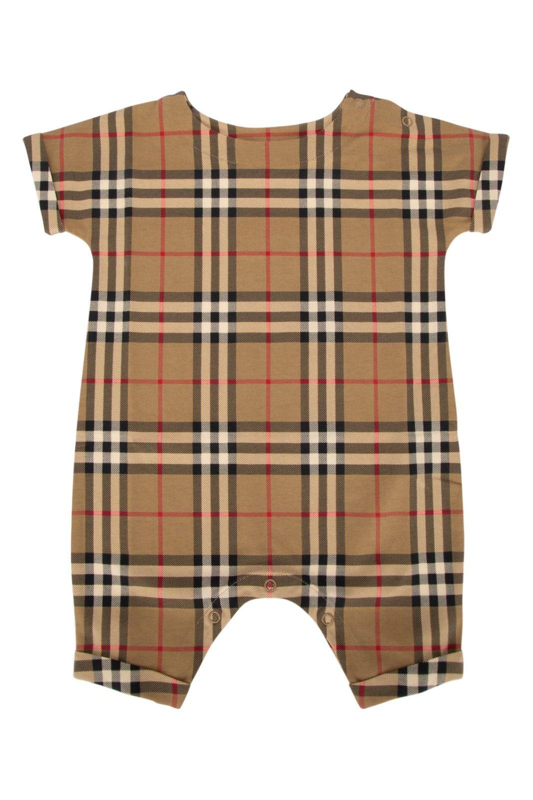 Shop Burberry Checked Babygrow In Beige