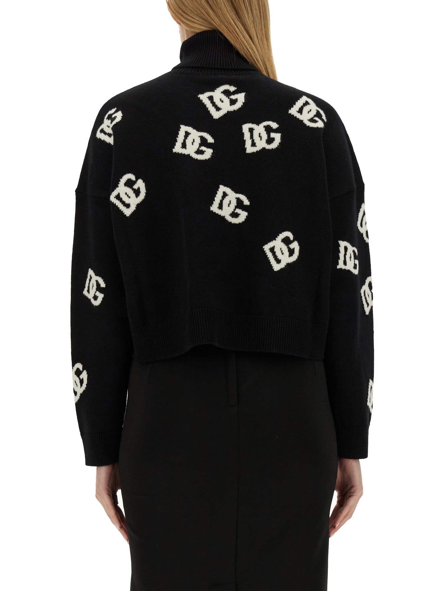 Dolce & Gabbana Intarsia-knit Logo Virgin Wool Jumper In Nero