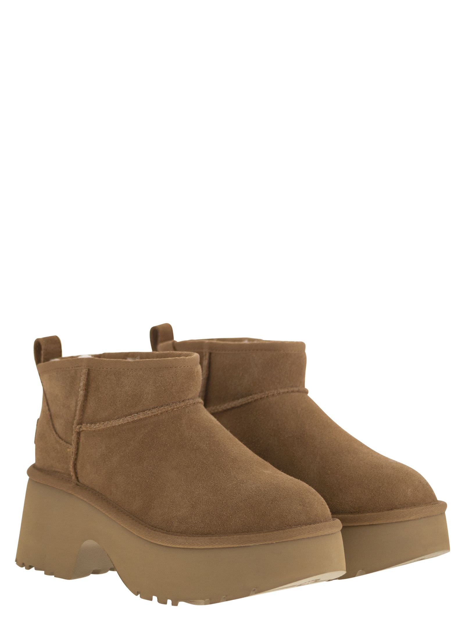 Ugg Chunky Sole Ankle Boots With Luxurious Sheepskin And Elevated Design In Brown