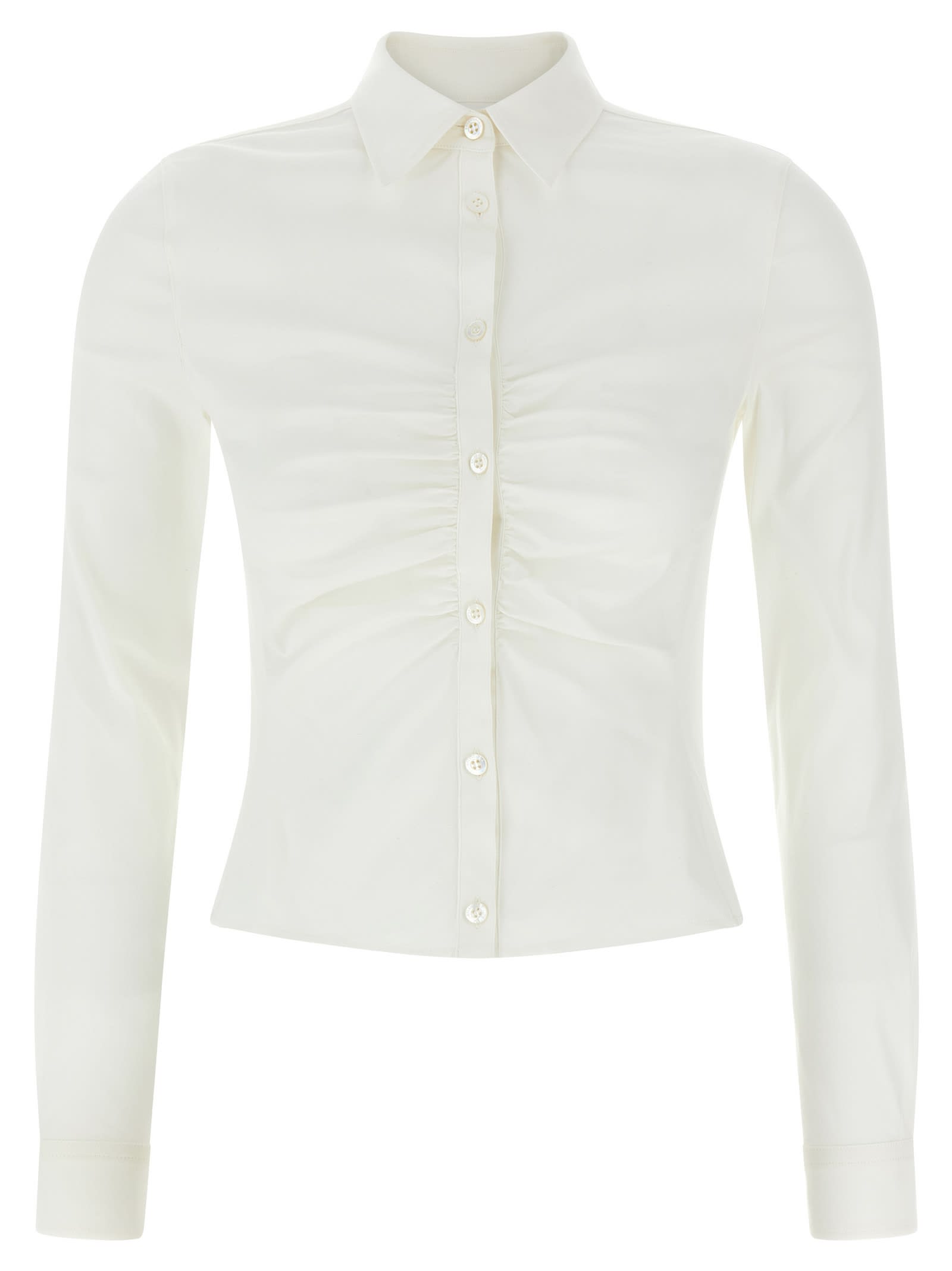 Balenciaga Collared Long Sleeve Ruched Top In White