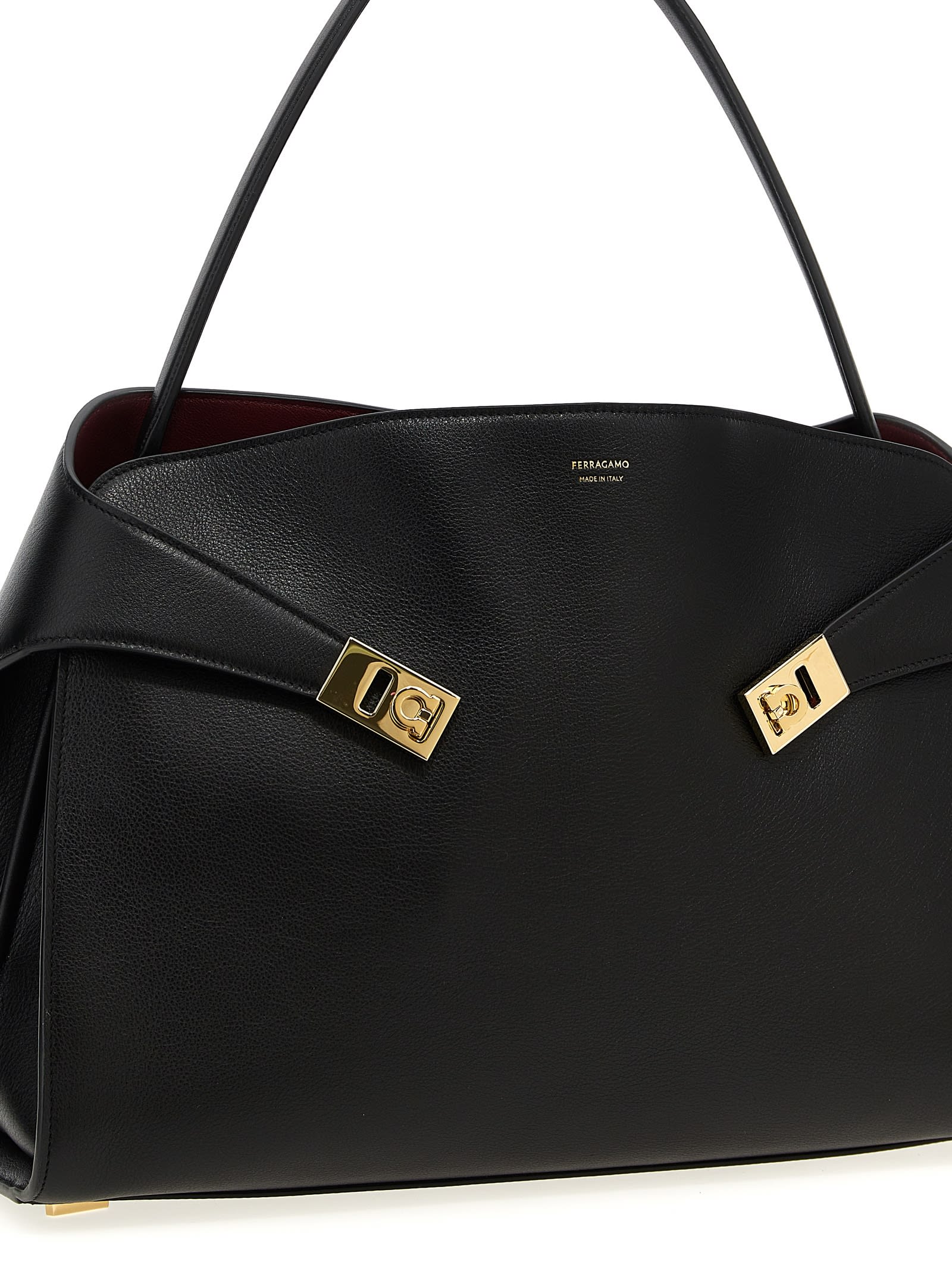 Ferragamo Hug Soft Two-tone Leather Shoulder Bag In Black