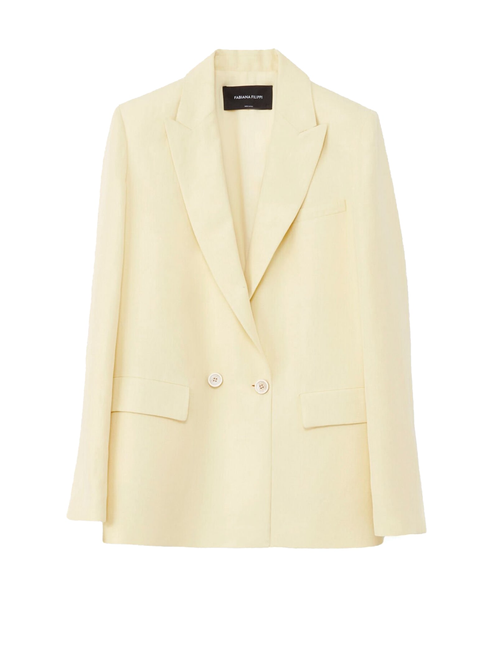 Shop Fabiana Filippi Double-breasted Jacket In Linen And Viscose Blend In Giallo