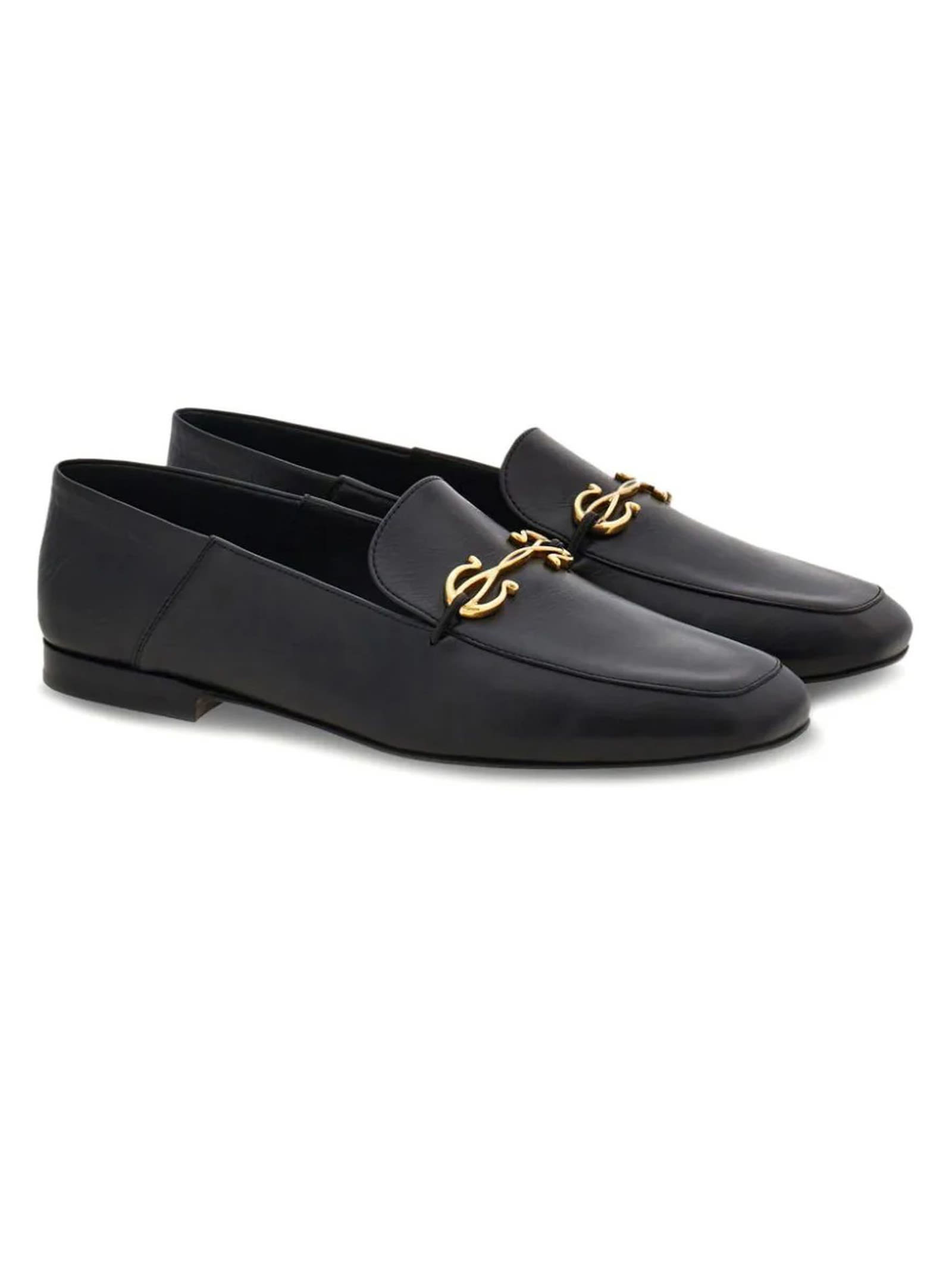 Shop Ferragamo Black Calf Leather Loafers