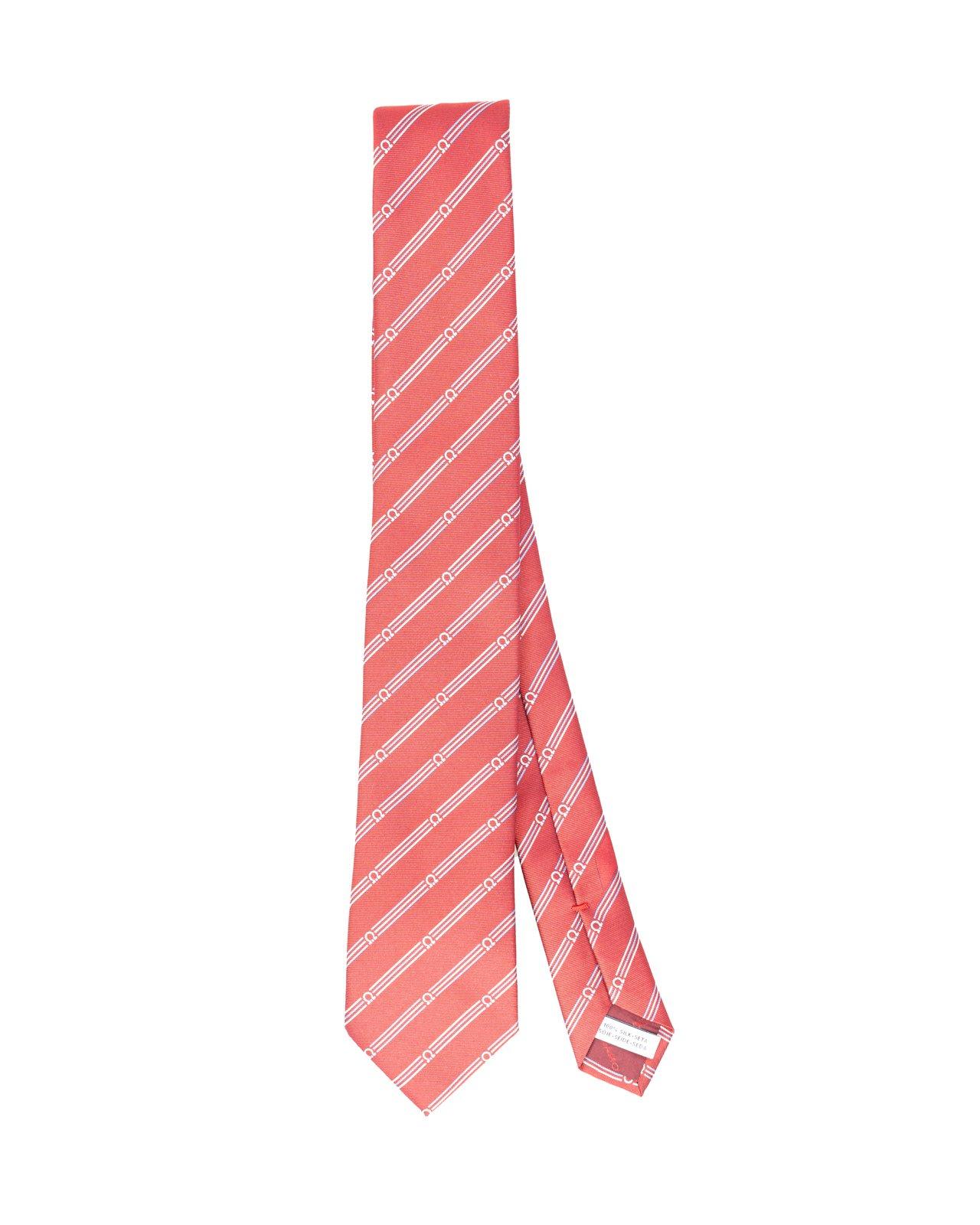 Shop Ferragamo Gancini Embroidered Tie In Red