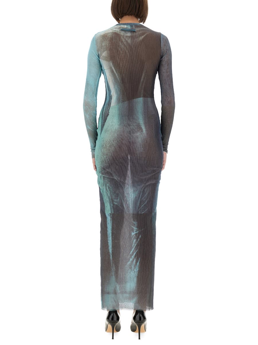Jean Paul Gaultier "water" Mesh Long Dress In Blue