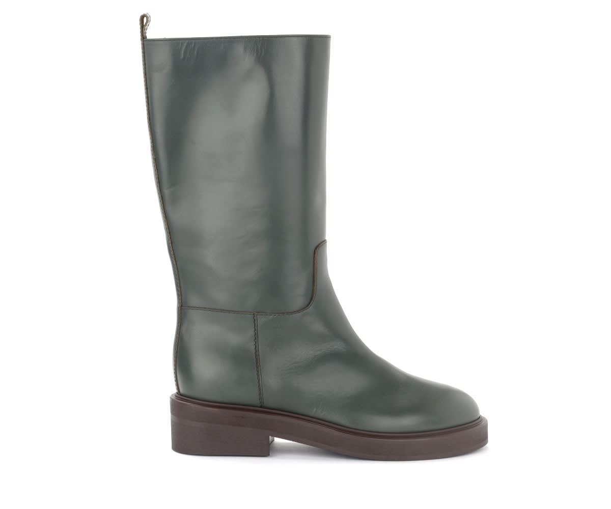 Via Roma 15 Boots In Olive Coloured Leather