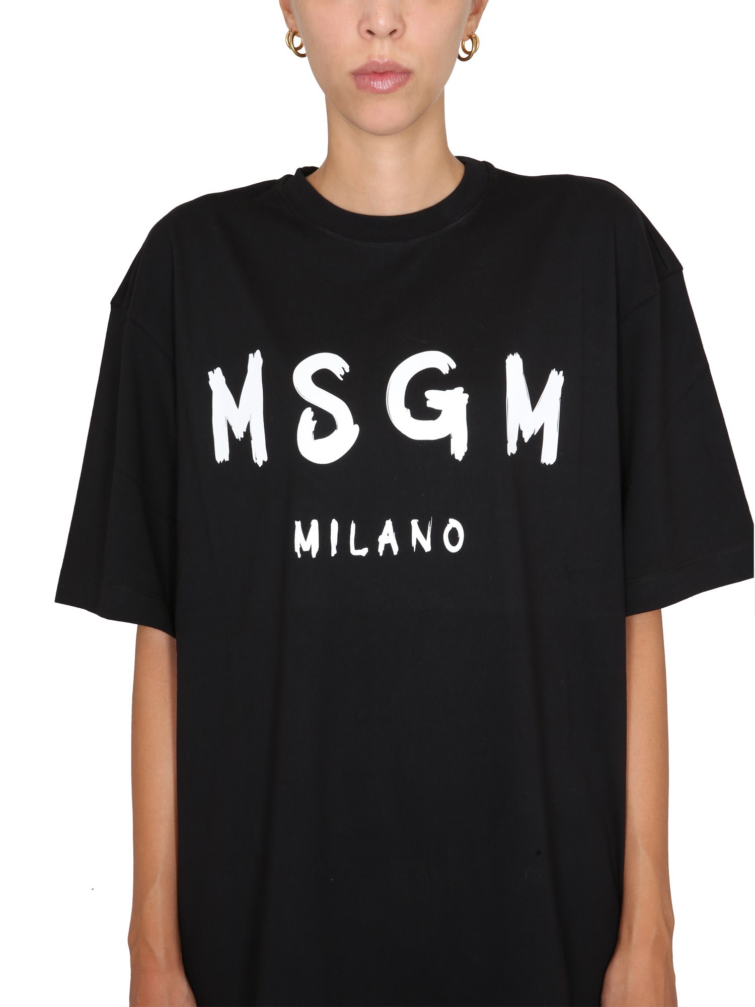 Shop Msgm Brushed Logo Dress In Nero