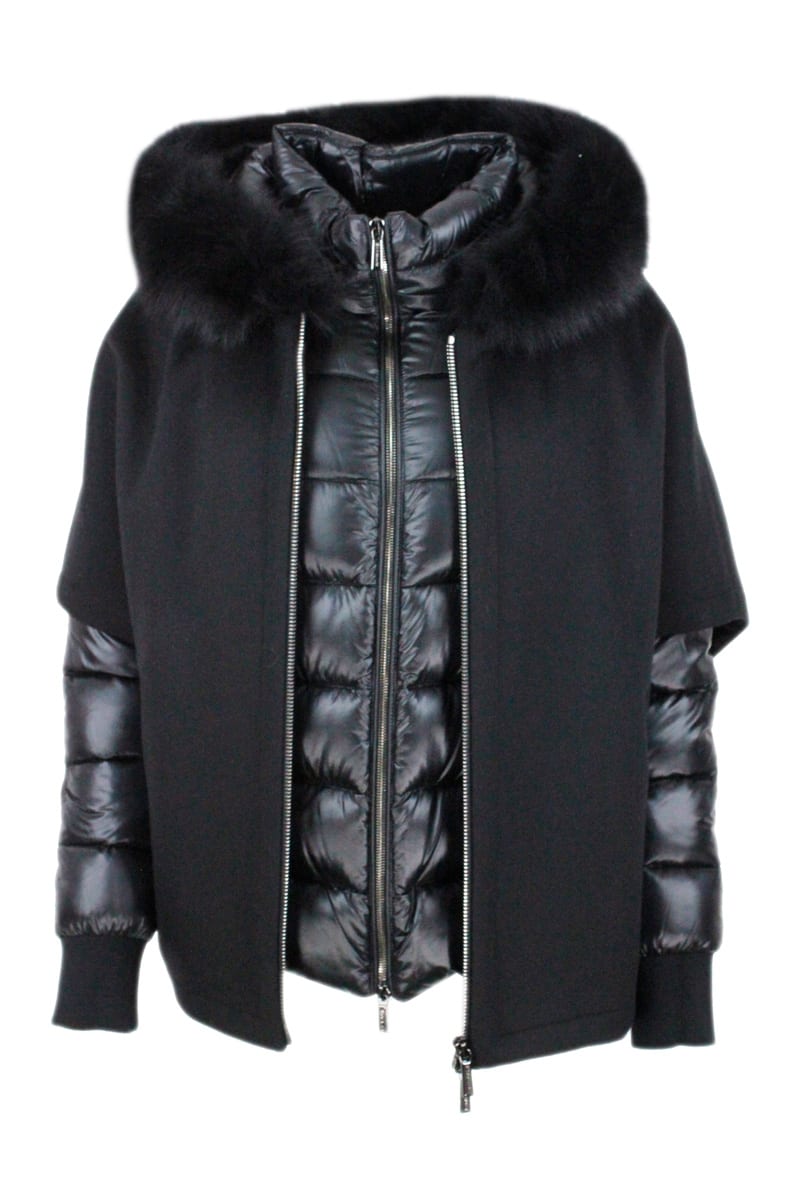 Shop Moorer 3-in-one Jacket Composed Of: Inner Duvet In Real Feathers And Outer Cape With Hood In Pure Cashmere  In Black