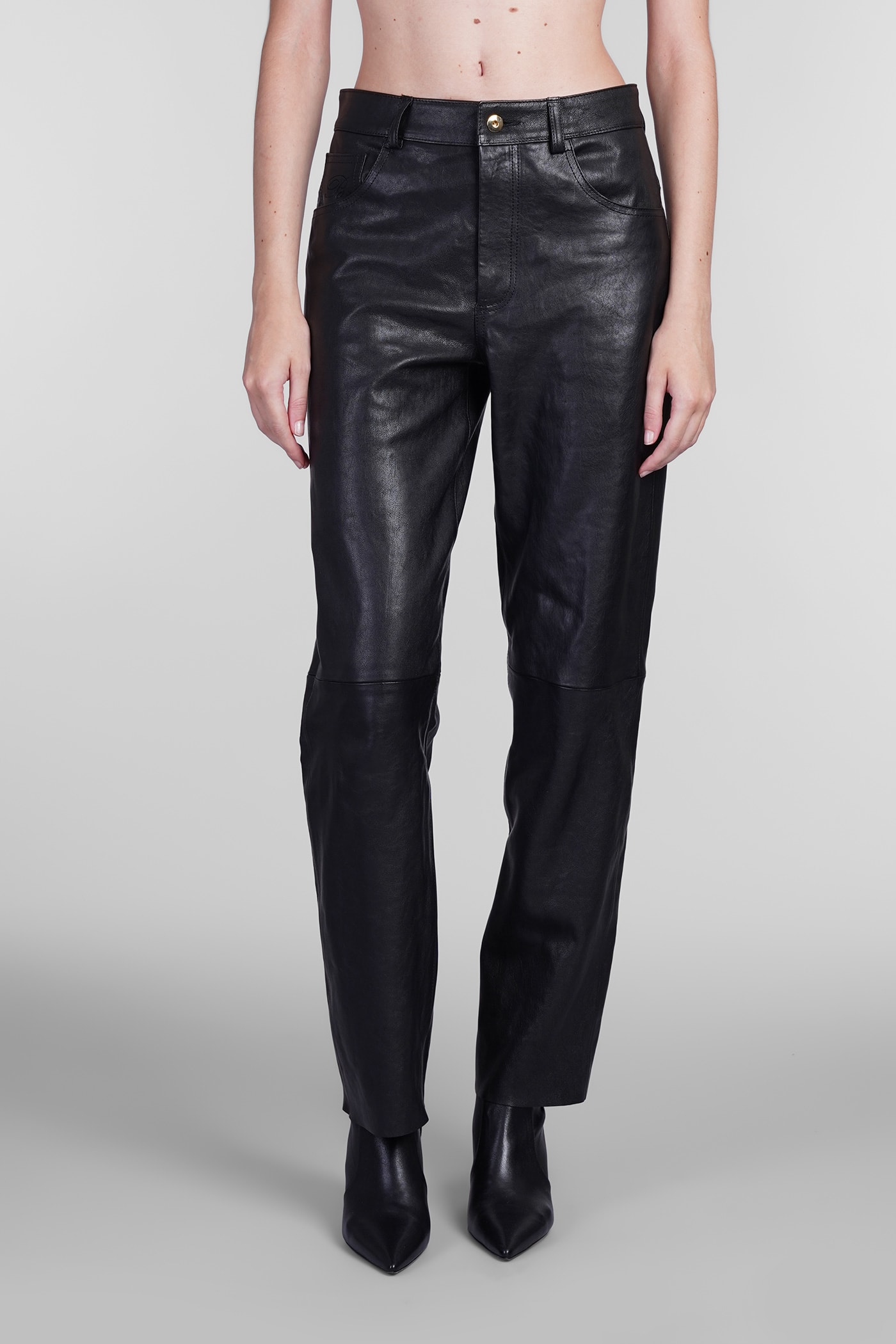 Shop Blumarine Pants In Black Leather