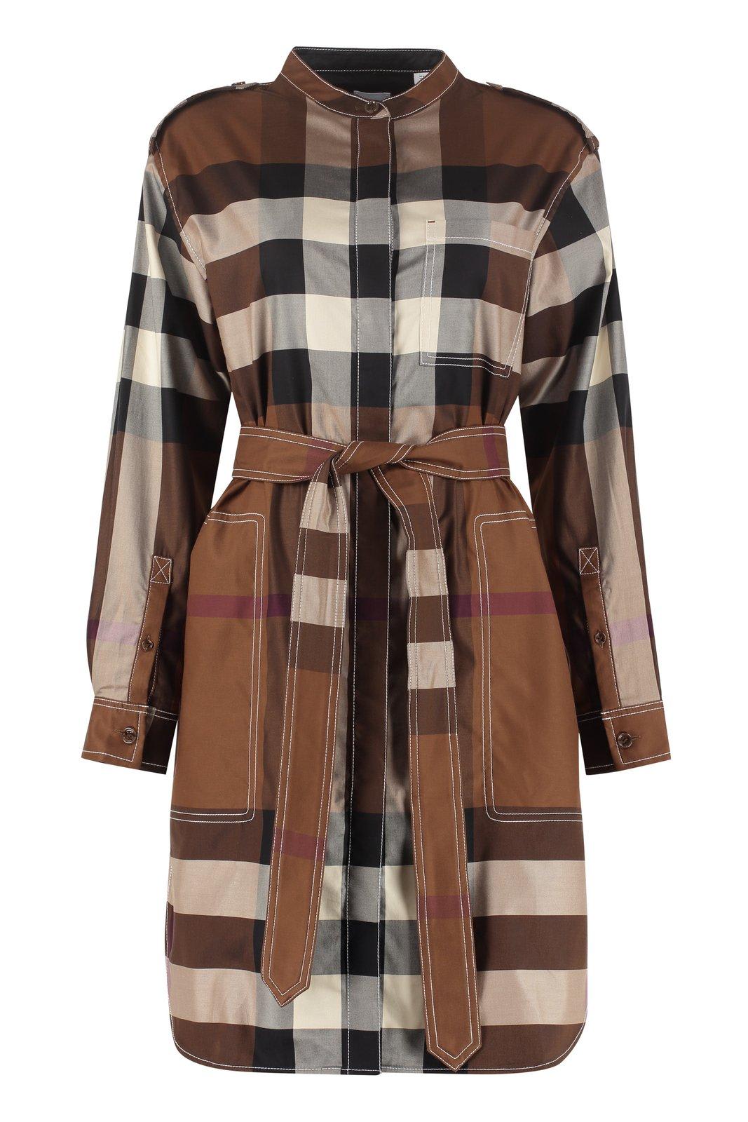 BURBERRY CHECKED BELTED MINI SHIRT DRESS