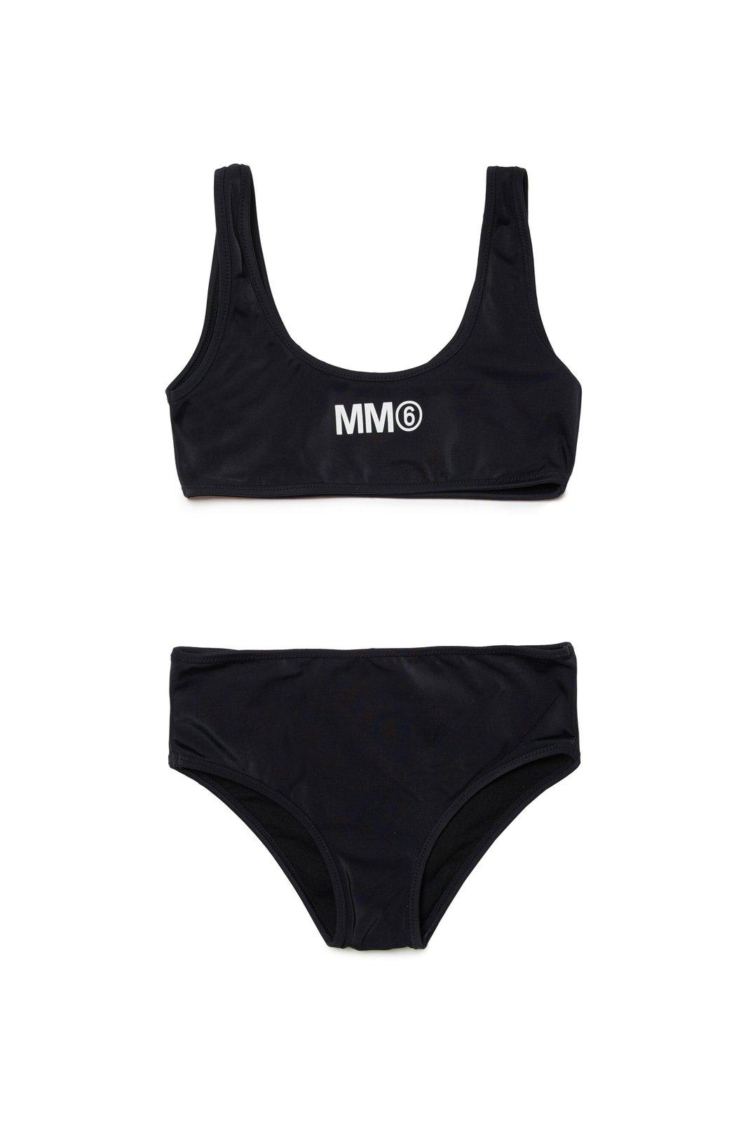 Mm6 Maison Margiela Kids' Logo-printed Mid-rise Bikini Set In Black