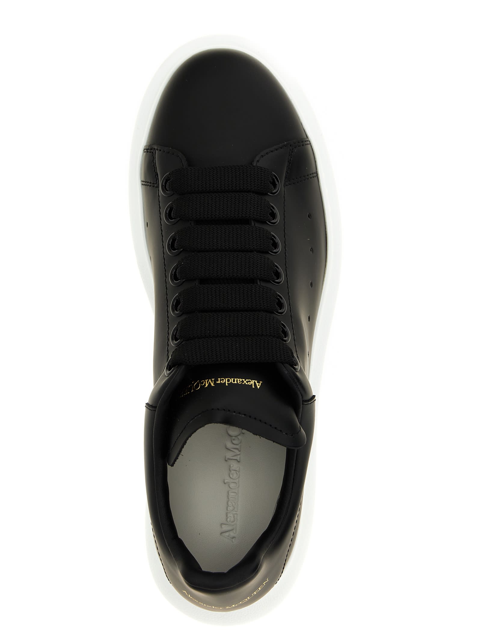 Alexander Mcqueen Black Low Top Sneakers With Logo Lettering On Tongue And Heel In Leather Woman In Multi