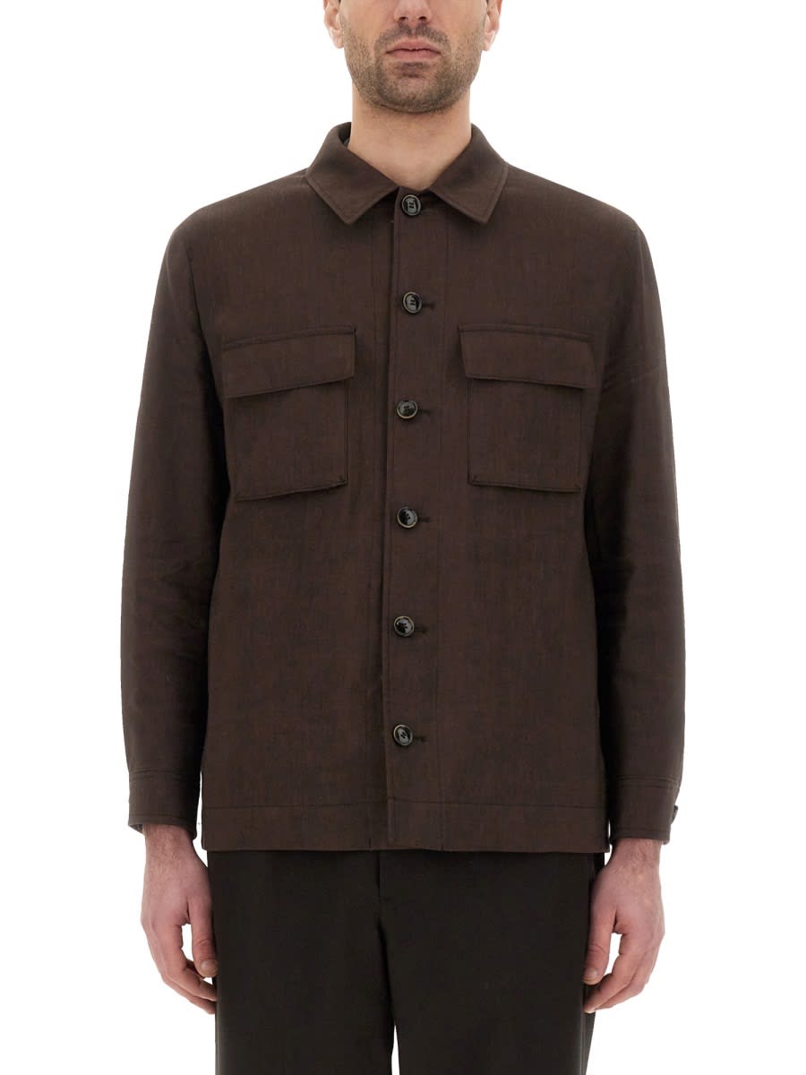 Hugo Boss Overshirt With Long Sleeves And Chest Pockets In Brown