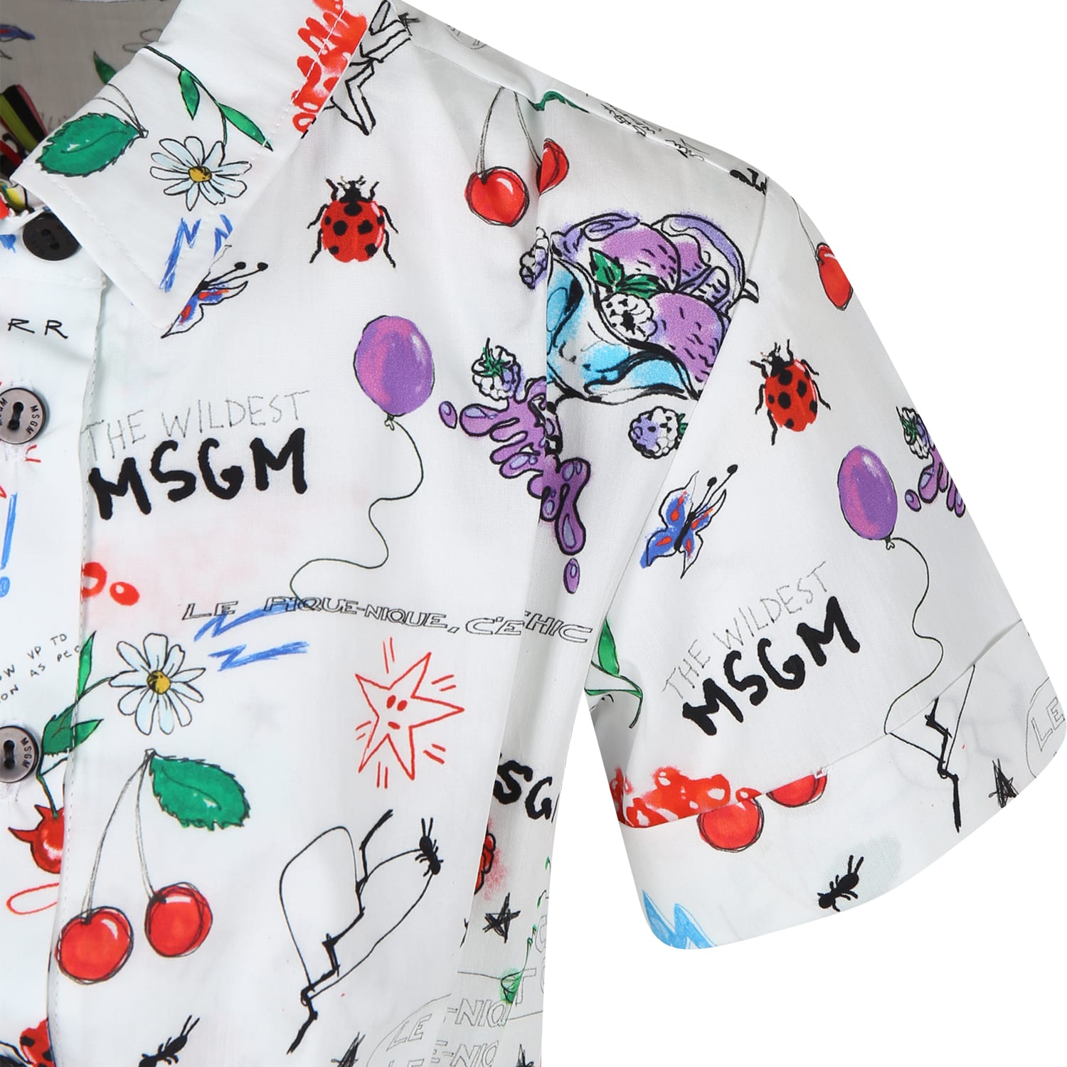 Shop Msgm White Crop Shirt For Girl With Comic Print And Logo