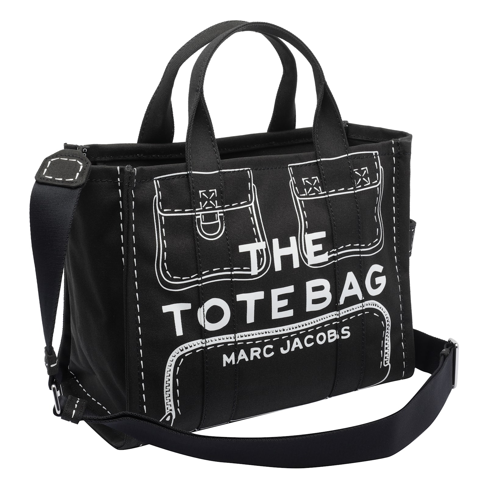 Marc Jacobs The Trompe Loeil Cargo Canvas Medium Tote Bag In Black