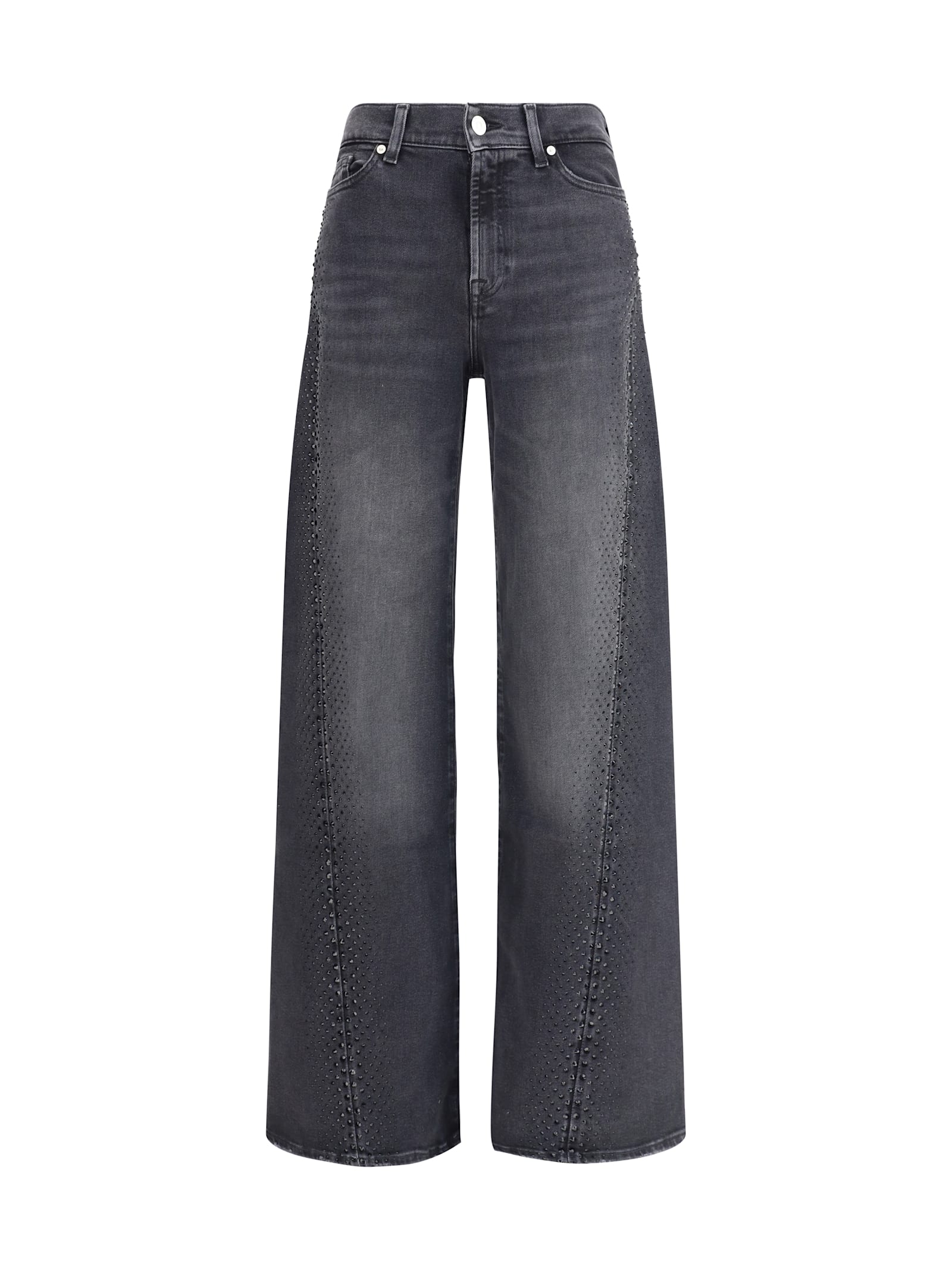 7 For All Mankind Embellished Twisted Lotta Wide Leg Jeans Clothing In Black