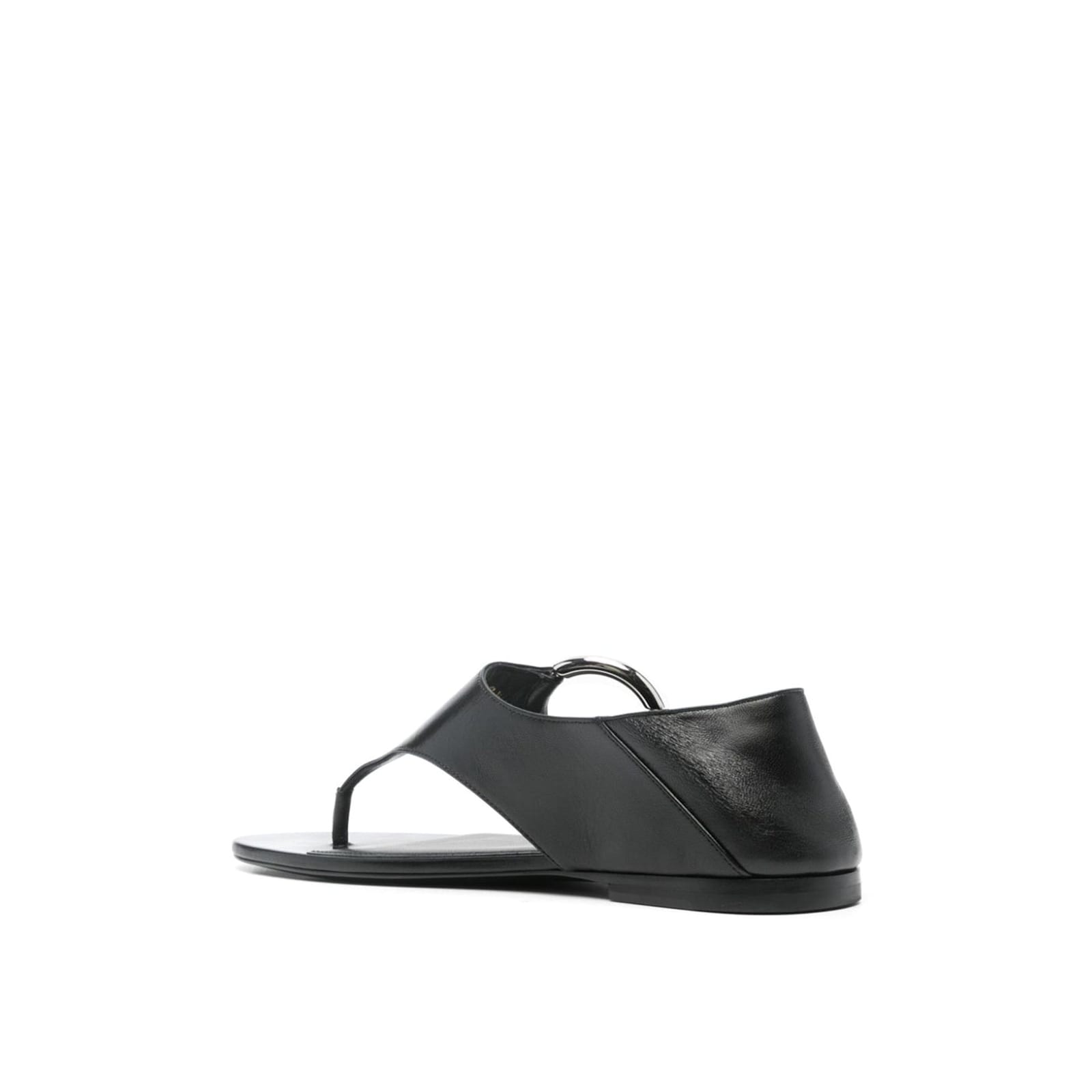 Saint Laurent Ring Leather Flat Sandals In Black