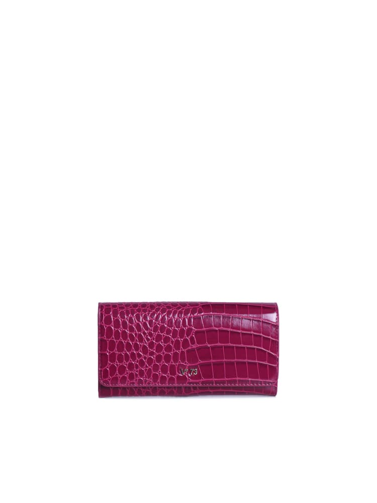 Shop V73 Perla Wallet With Crocodile Print In Fuchsia