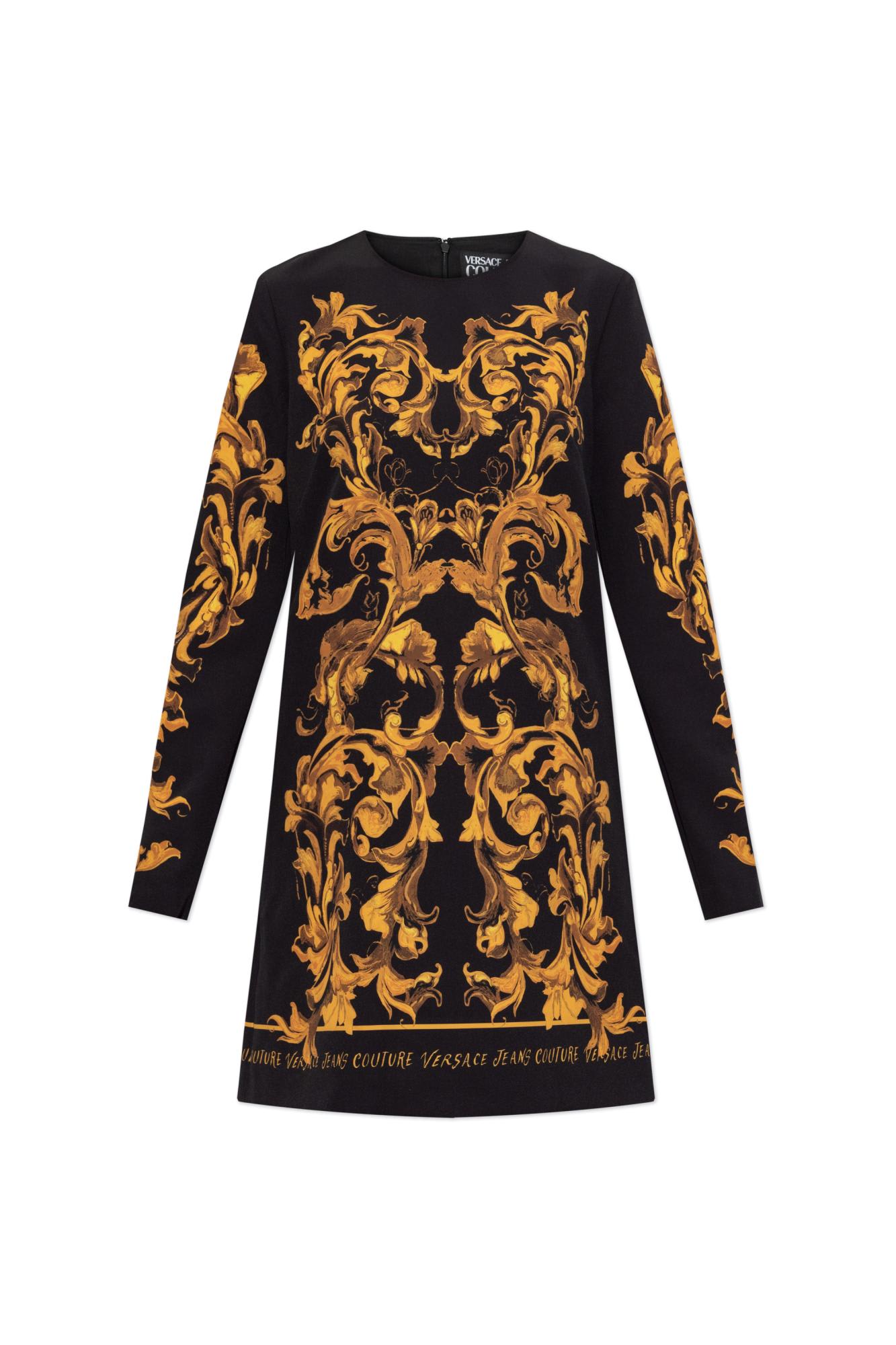 Versace Jeans Couture Baroque-print Long-sleeve Midi Dress In Multi