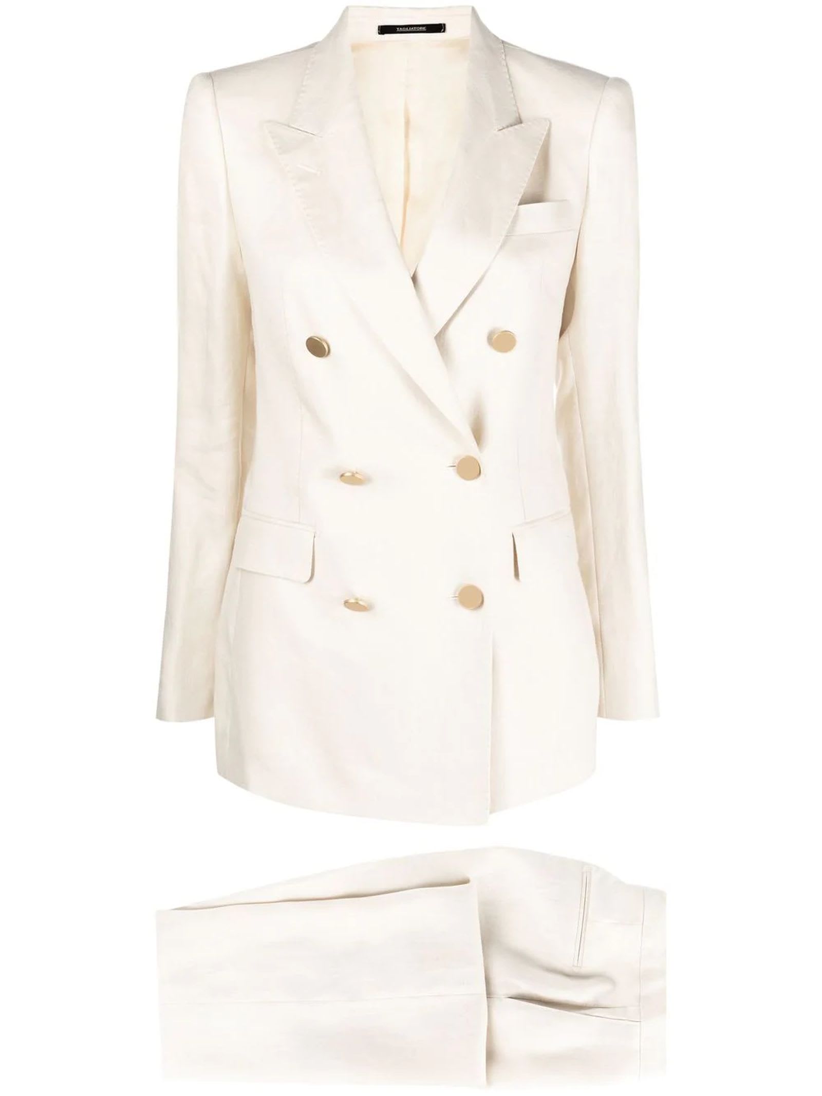 Shop Tagliatore Beige Linen Double-breasted Two-piece Suit