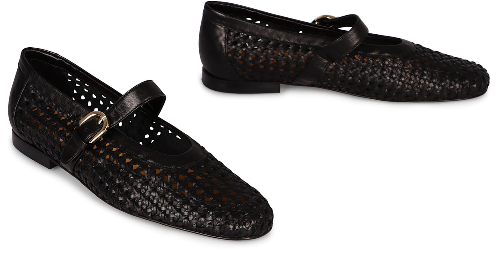 Doucal's Black Leather Ballet Flat With Strap In Black
