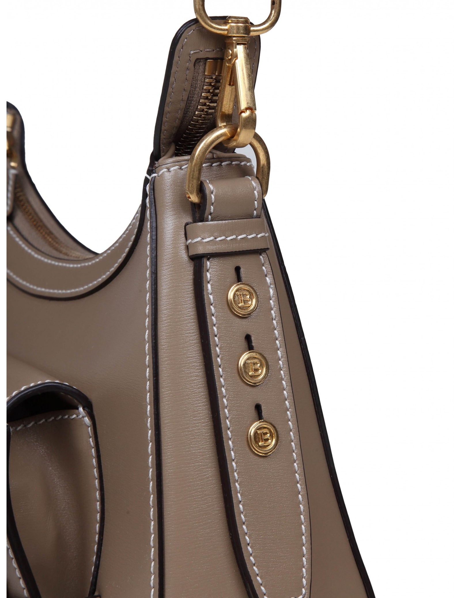 Shop Balmain B-buzz Hobo Shoulder Bag In Taupe Color Leather