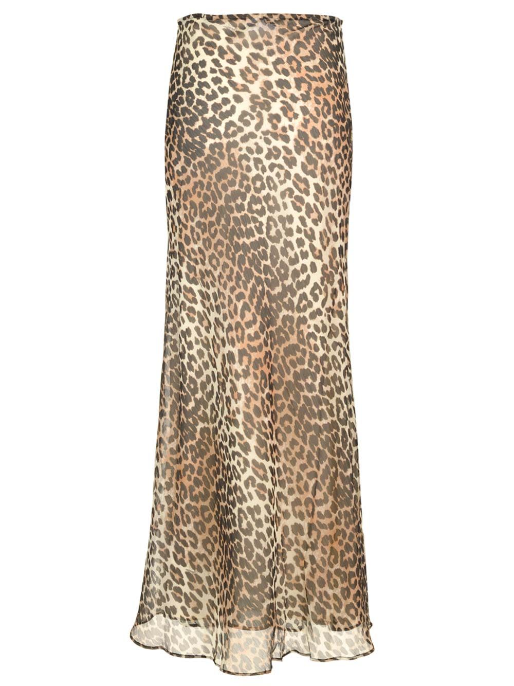 Shop Ganni Chiffon Long Skirt In Animalier