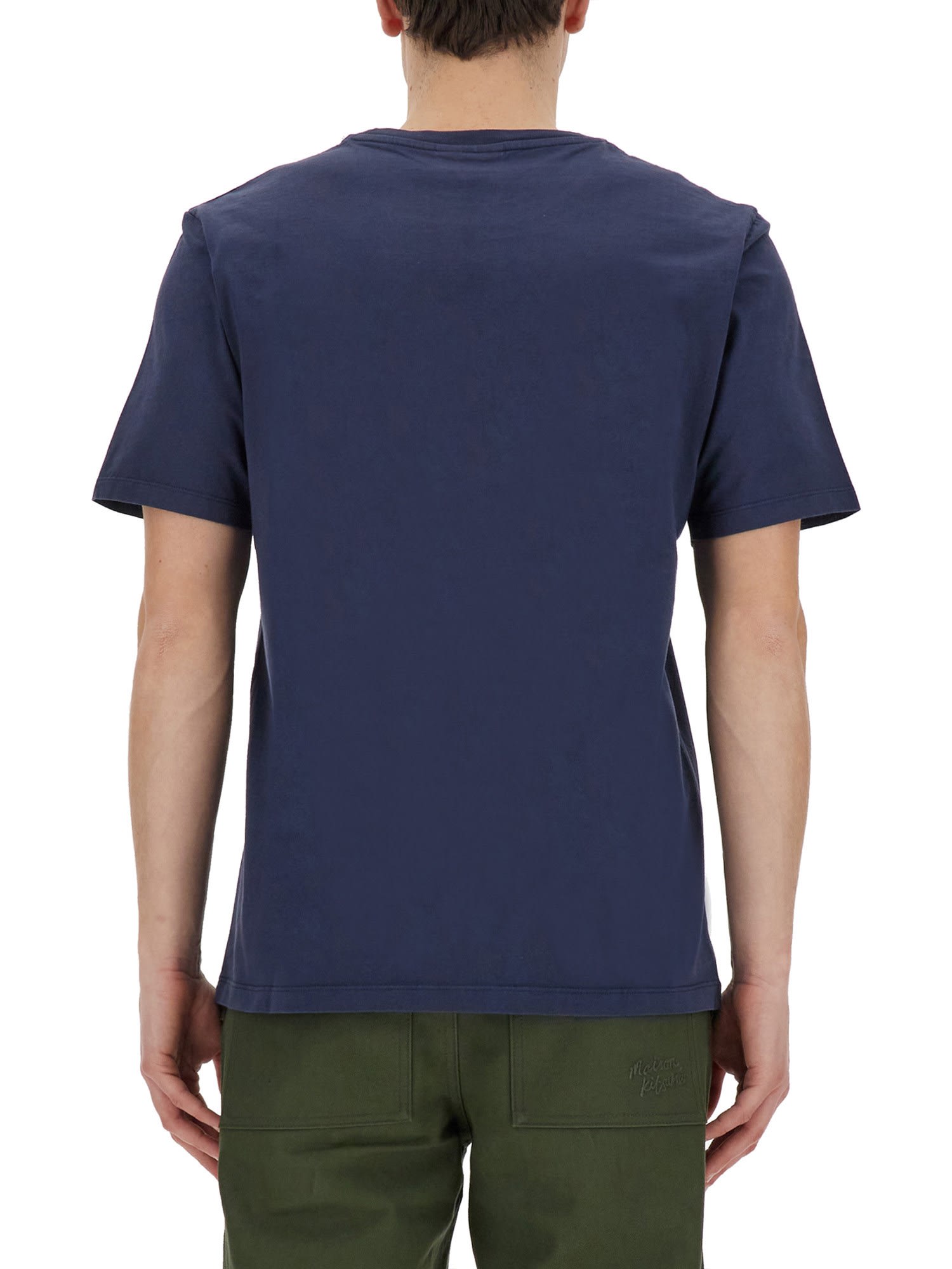Shop Maison Kitsuné T-shirt With Fox Patch In Ink Blue
