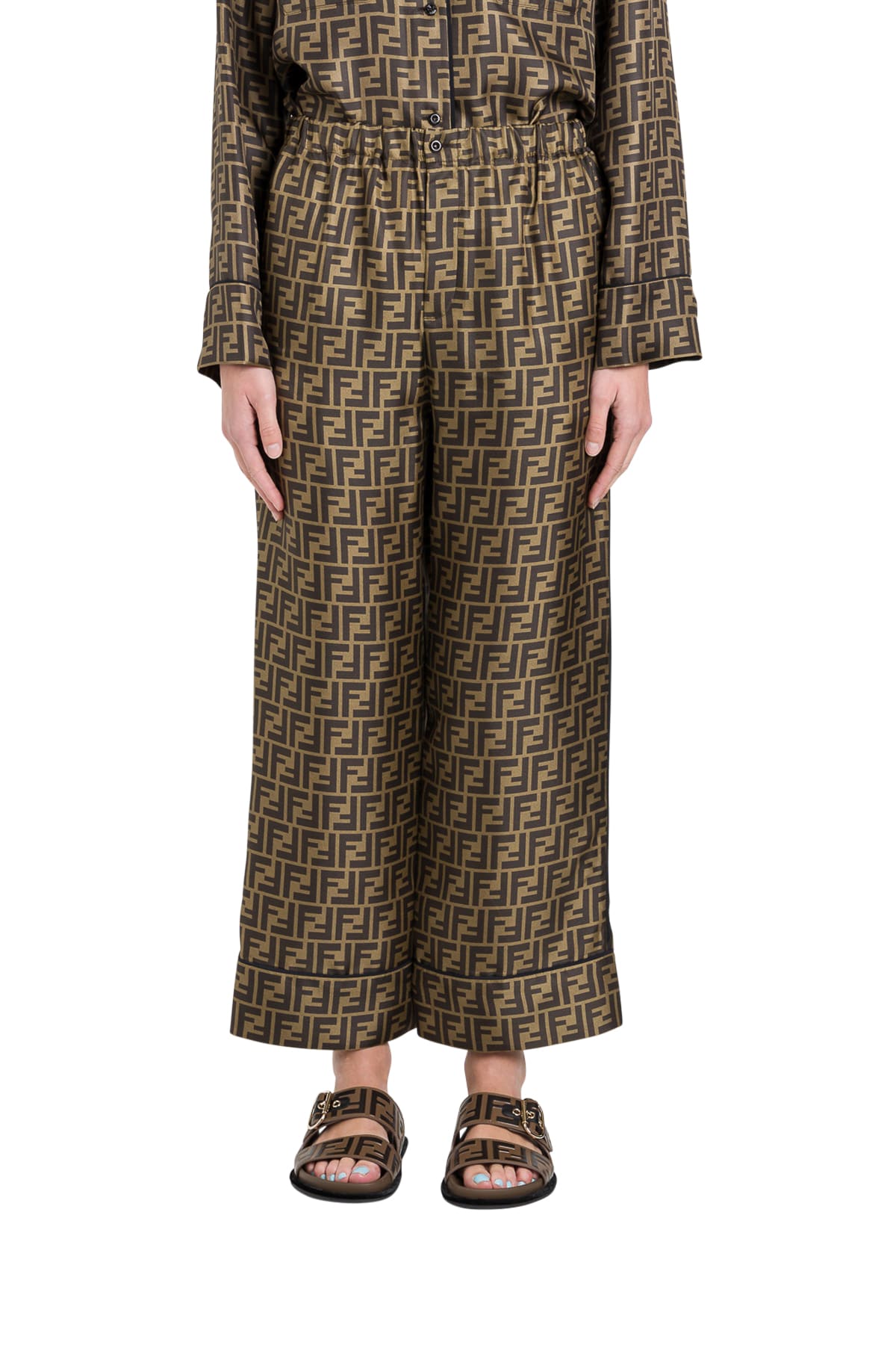 Fendi Ff Pyjama Trousers In Marrone