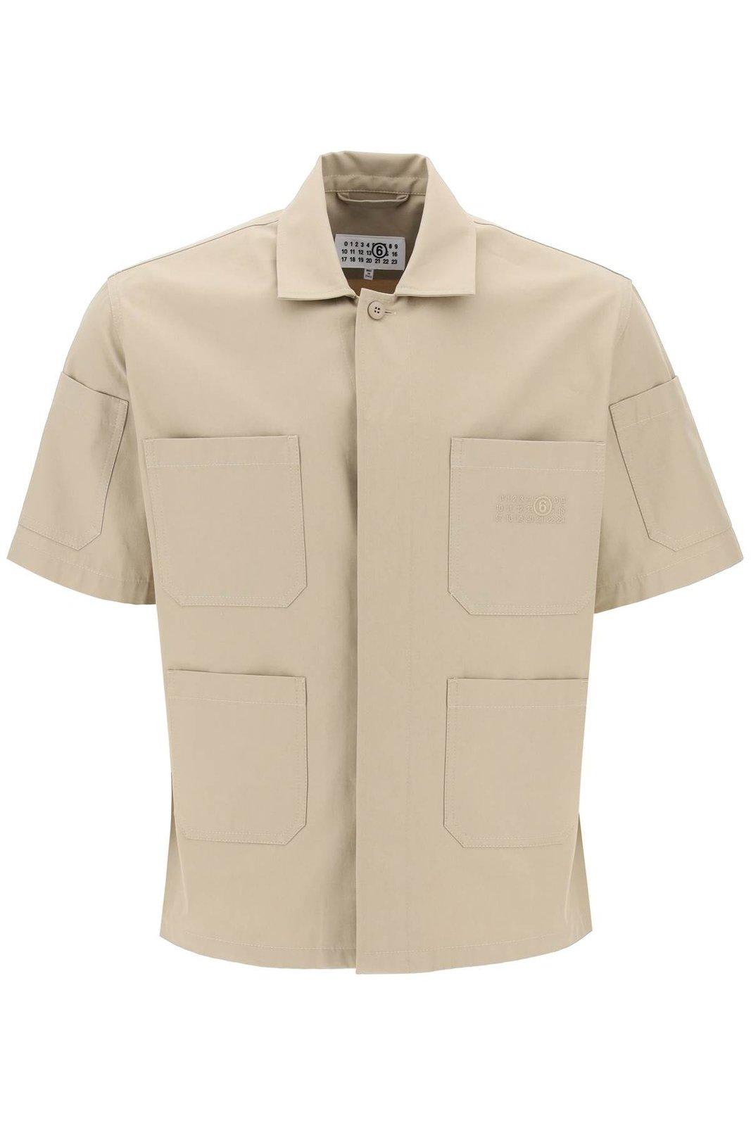 Shop Mm6 Maison Margiela Short-sleeved Gabardine Shirt In Sand Beige (beige)