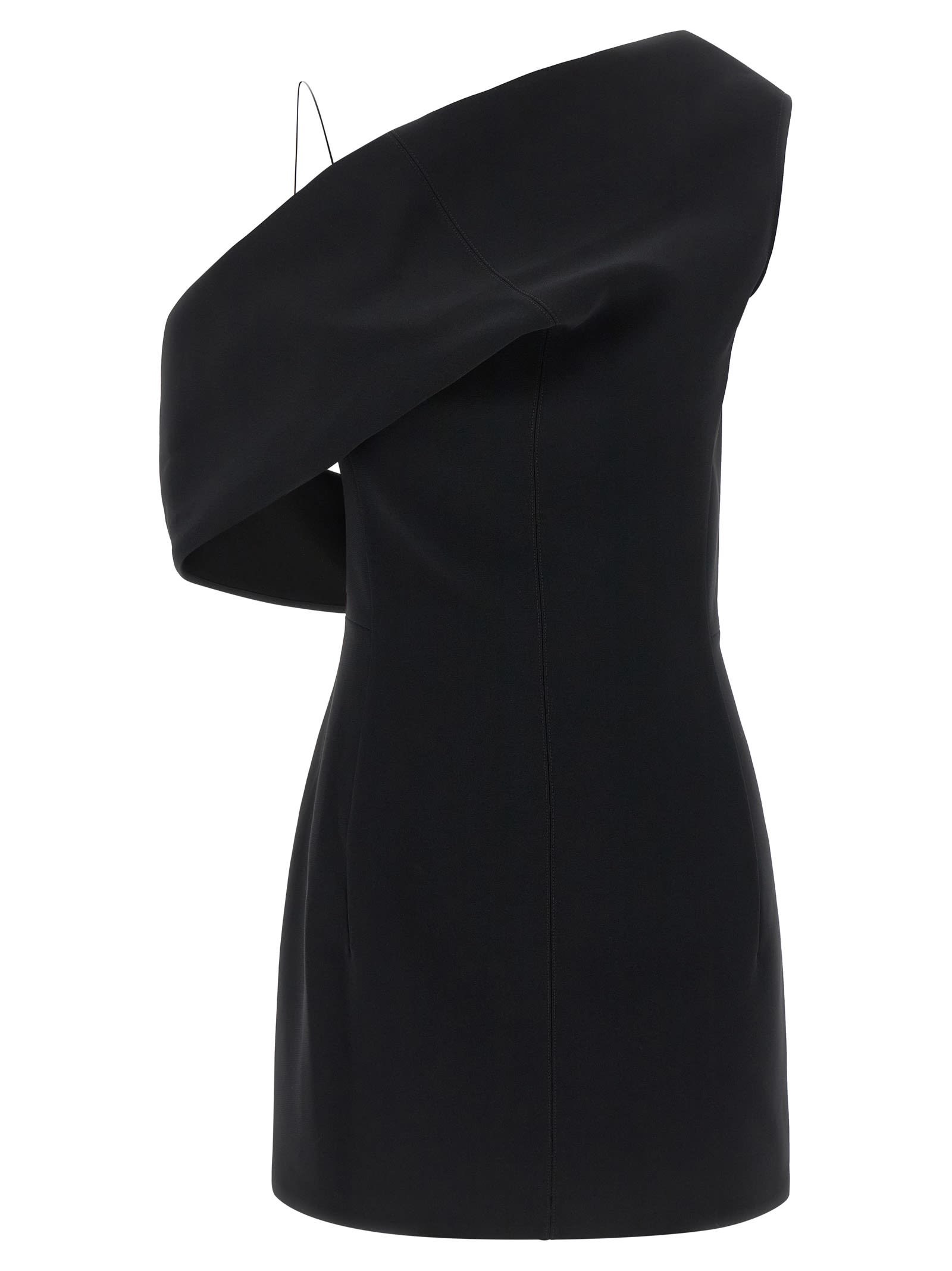 Jacquemus Asymmetric One Shoulder Mini Dress In Black